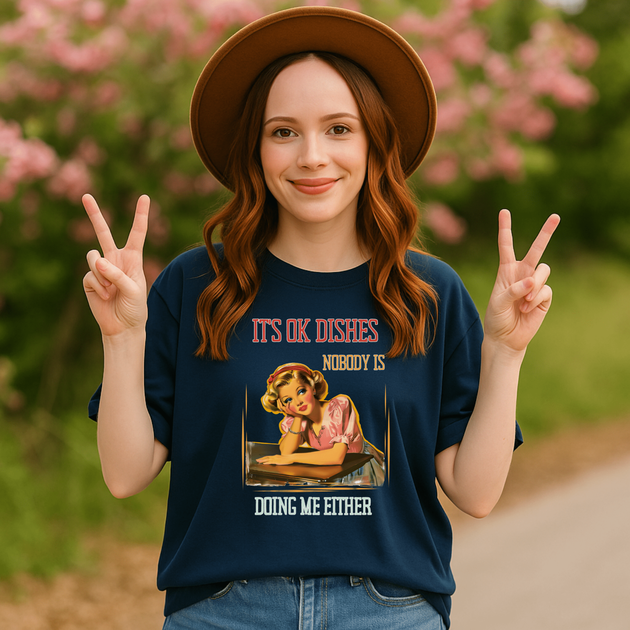 Funny retro housewife T-shirt with 1950s pinup art and a cheeky quote - Craig Michael Design