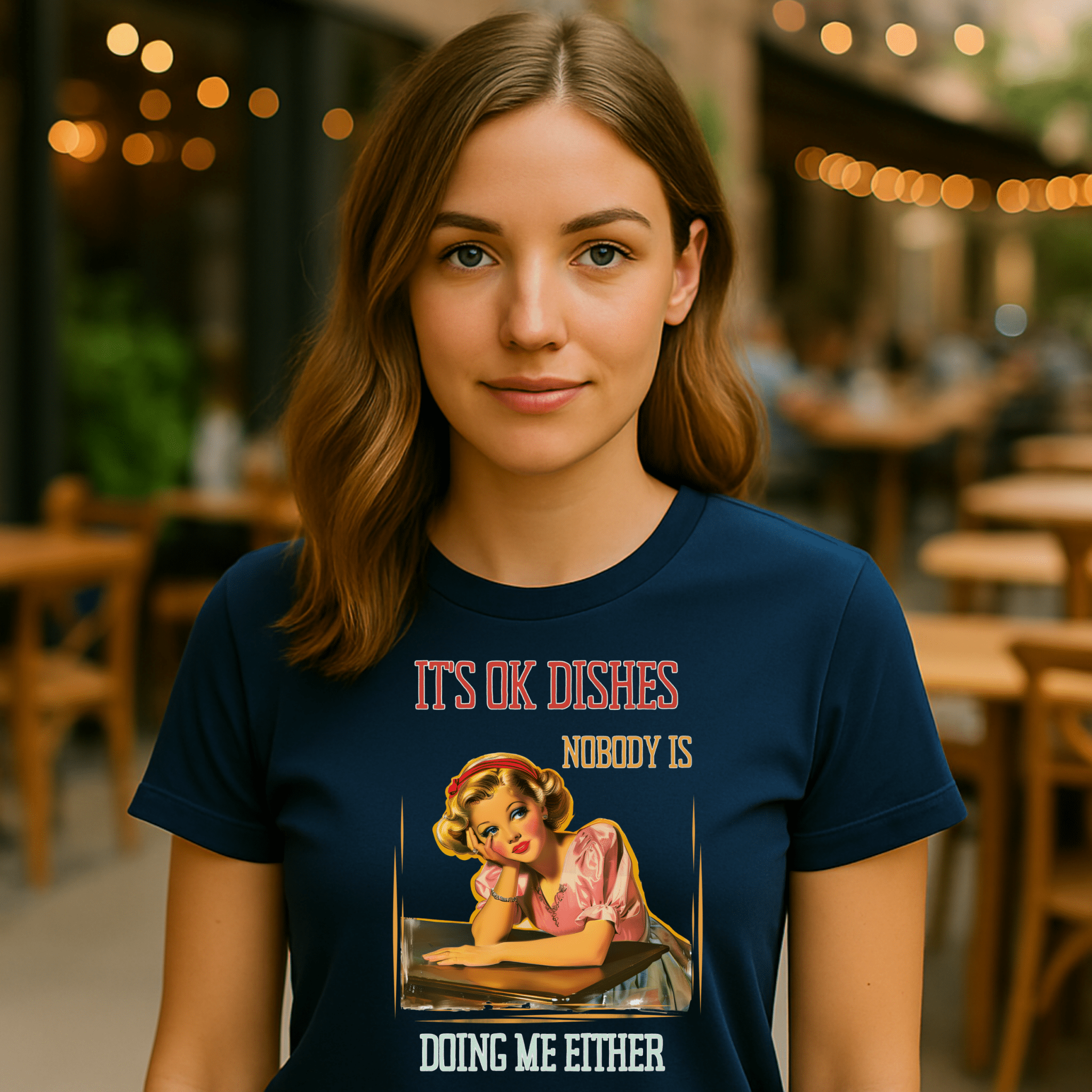 Funny retro housewife T-shirt with 1950s pinup art and a cheeky quote - Craig Michael Design