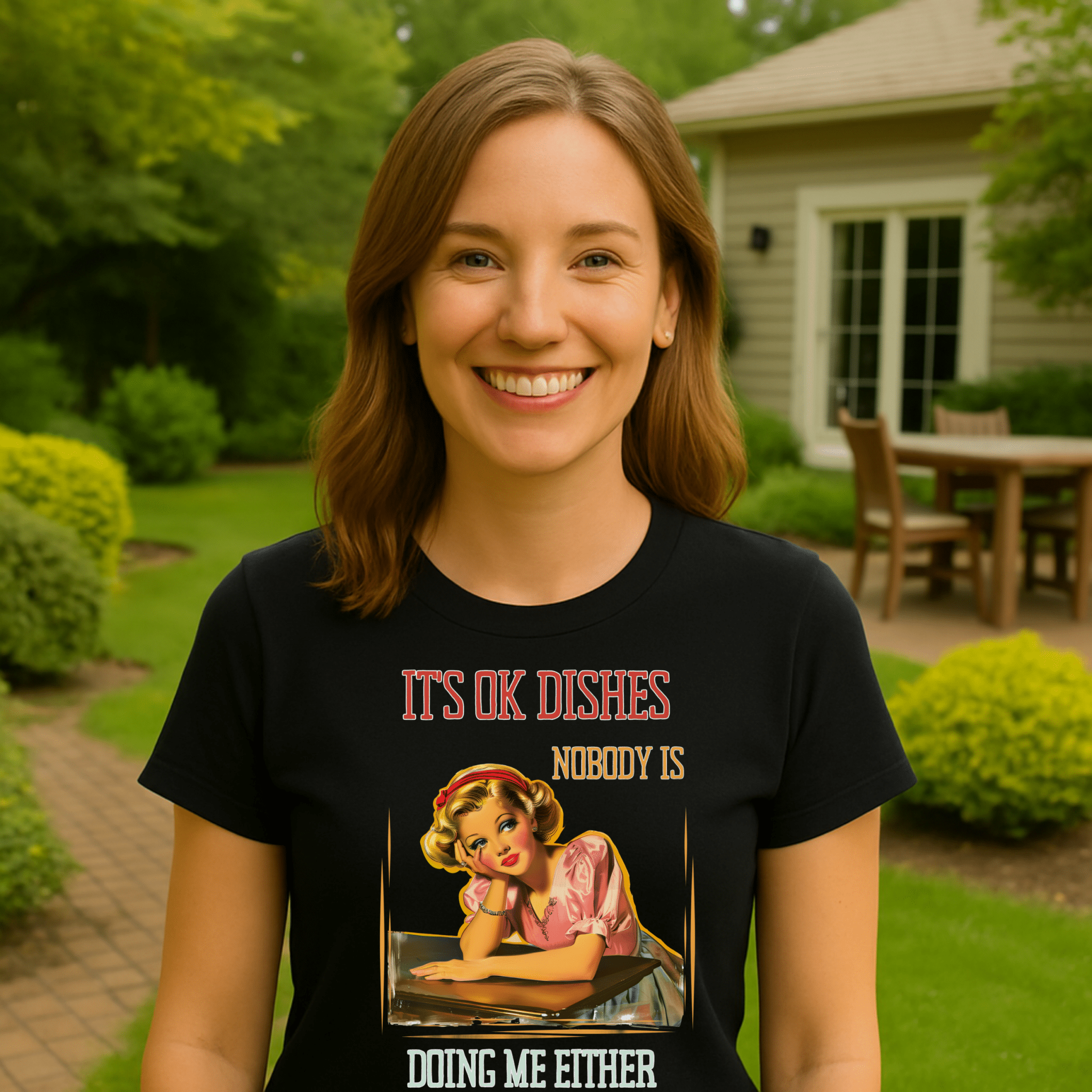Funny retro housewife T-shirt with 1950s pinup art and a cheeky quote - Craig Michael Design