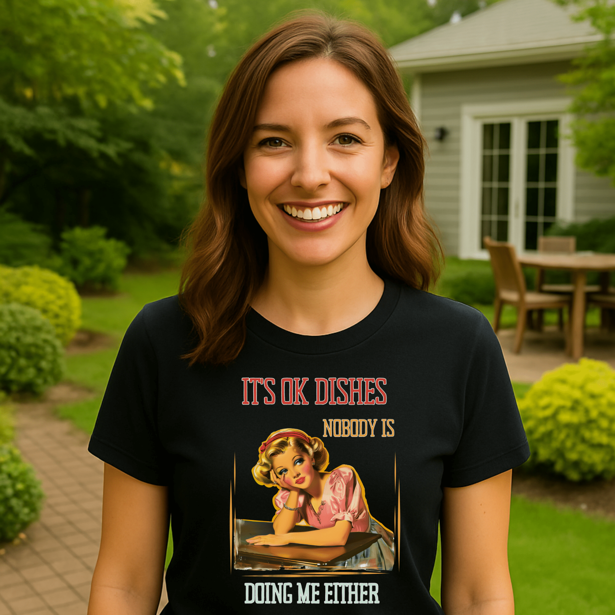 Funny retro housewife T-shirt with 1950s pinup art and a cheeky quote - Craig Michael Design