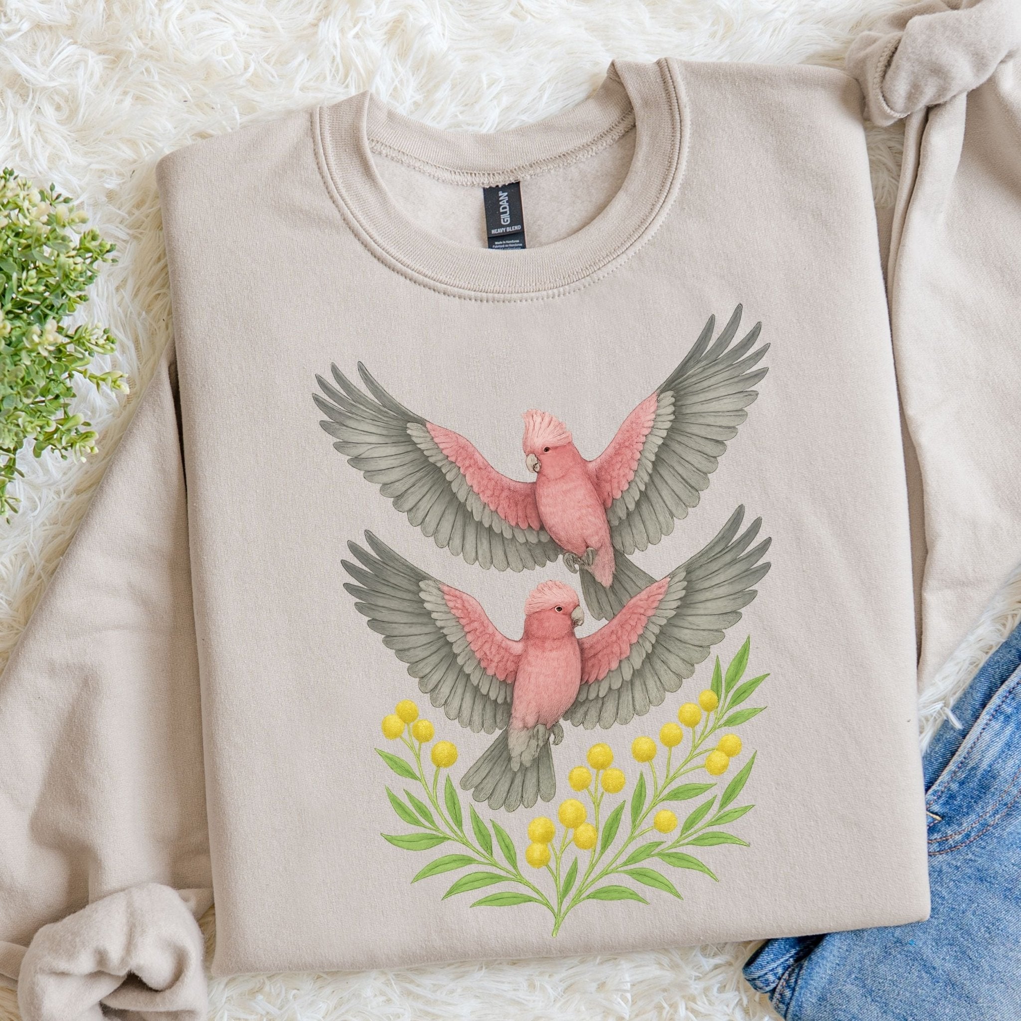 Galah Sweatshirt – Pink Cockatoo & Wattle - Craig Michael Design