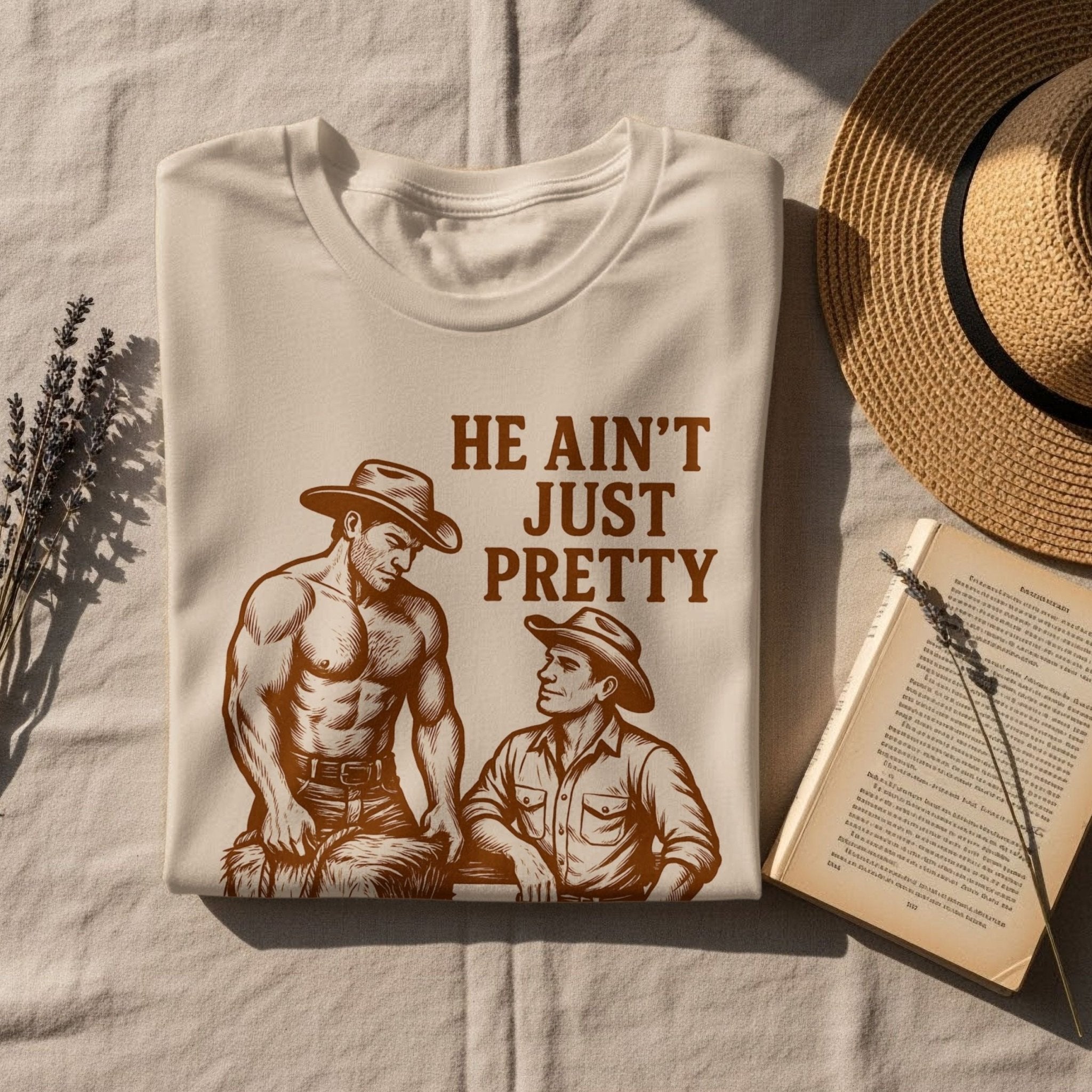 Gay Cowboy Shirt, Funny Mlm Muscle Tee, 'He Aint Just Pretty' - Craig Michael Design