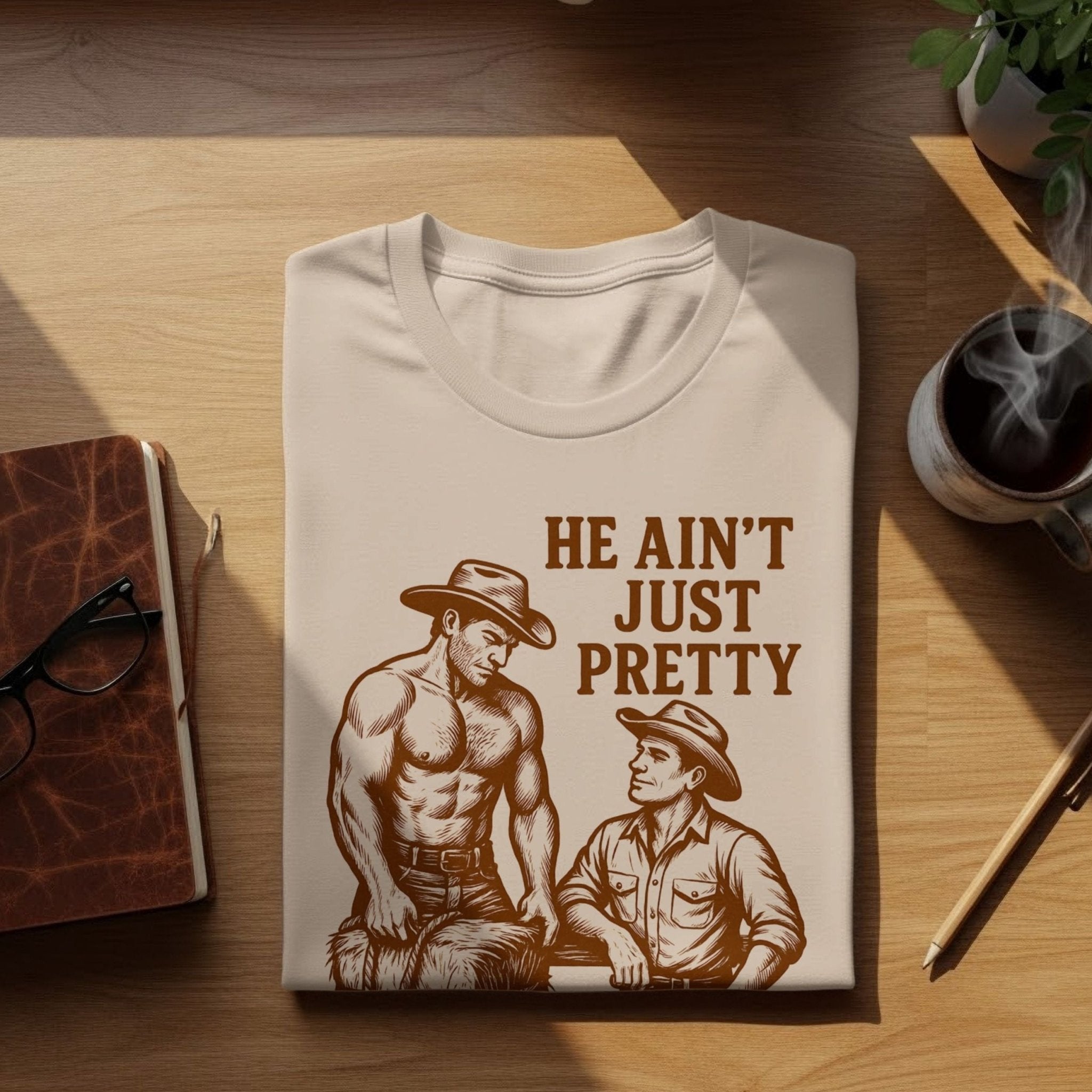 Gay Cowboy Shirt, Funny Mlm Muscle Tee, 'He Aint Just Pretty' - Craig Michael Design