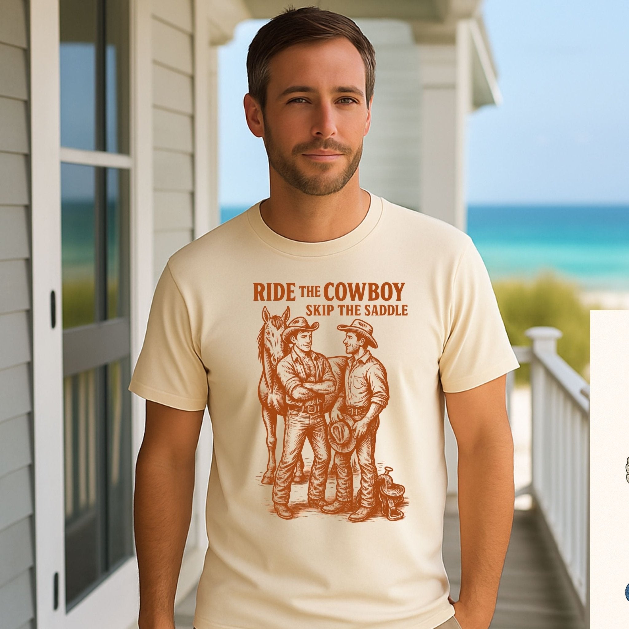 Gay Cowboy Shirt, Funny Mlm Pride Tee, 'Ride the Cowboy Skip the Saddle' - Craig Michael Design
