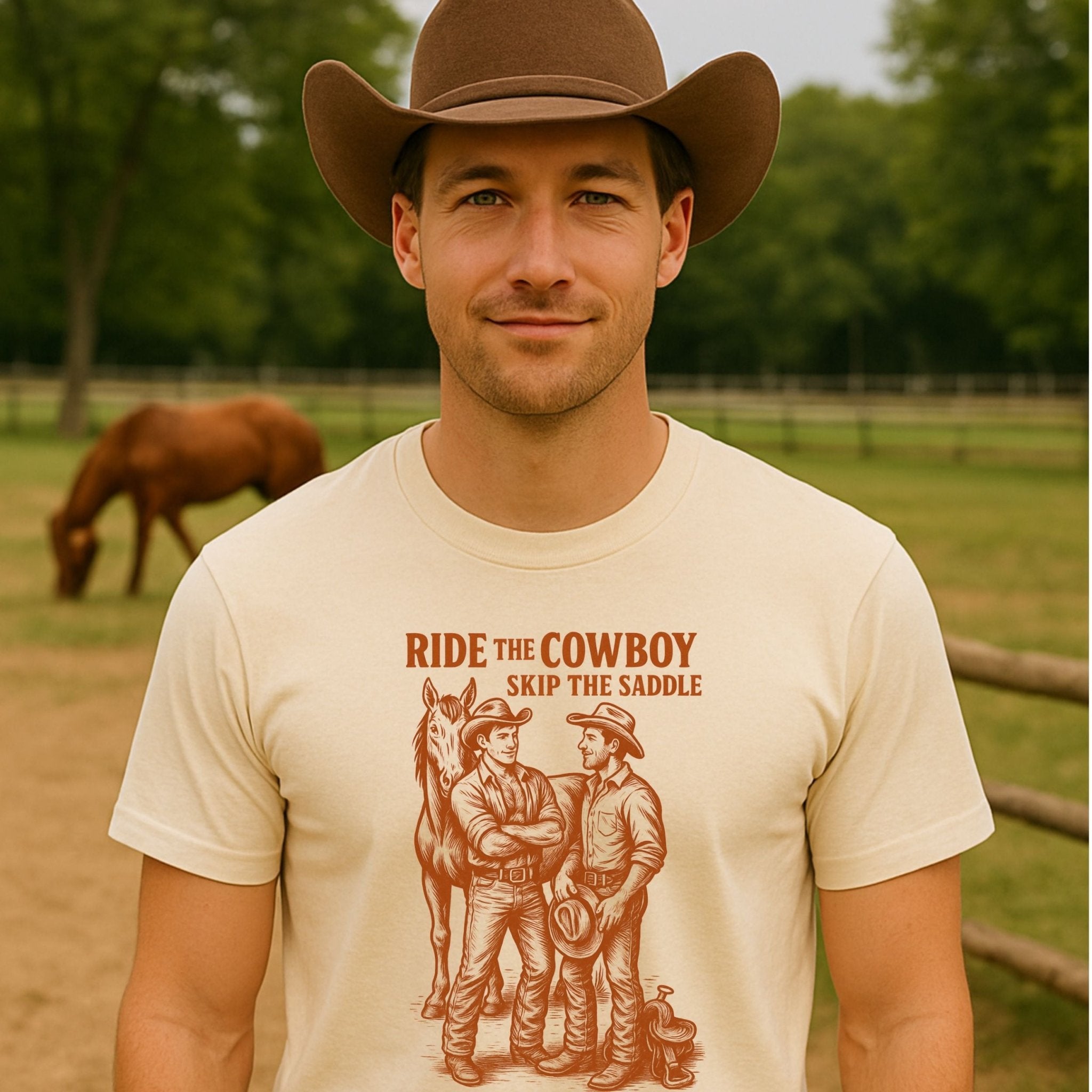 Gay Cowboy Shirt, Funny Mlm Pride Tee, 'Ride the Cowboy Skip the Saddle' - Craig Michael Design
