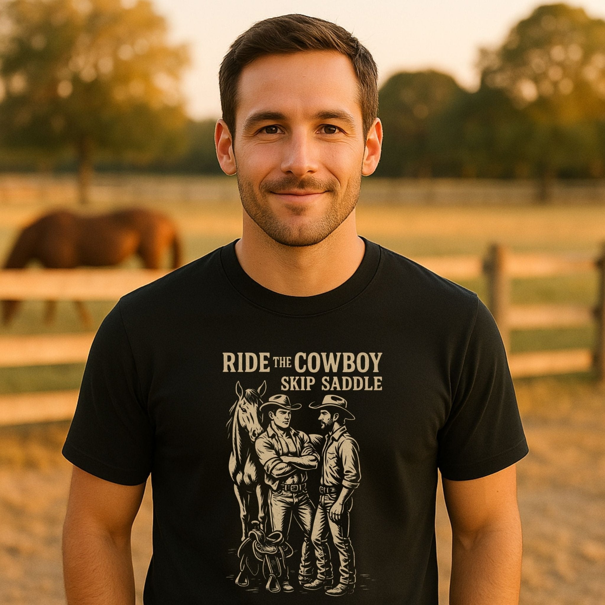 Gay Cowboy Shirt, Funny Mlm Pride Tee, 'Ride the Cowboy Skip the Saddle' - Craig Michael Design