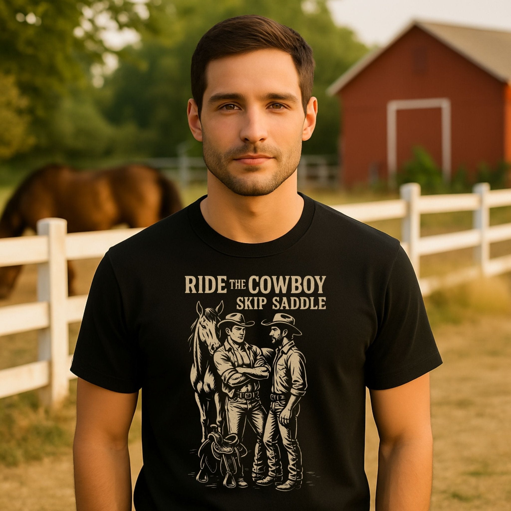 Gay Cowboy Shirt, Funny Mlm Pride Tee, 'Ride the Cowboy Skip the Saddle' - Craig Michael Design