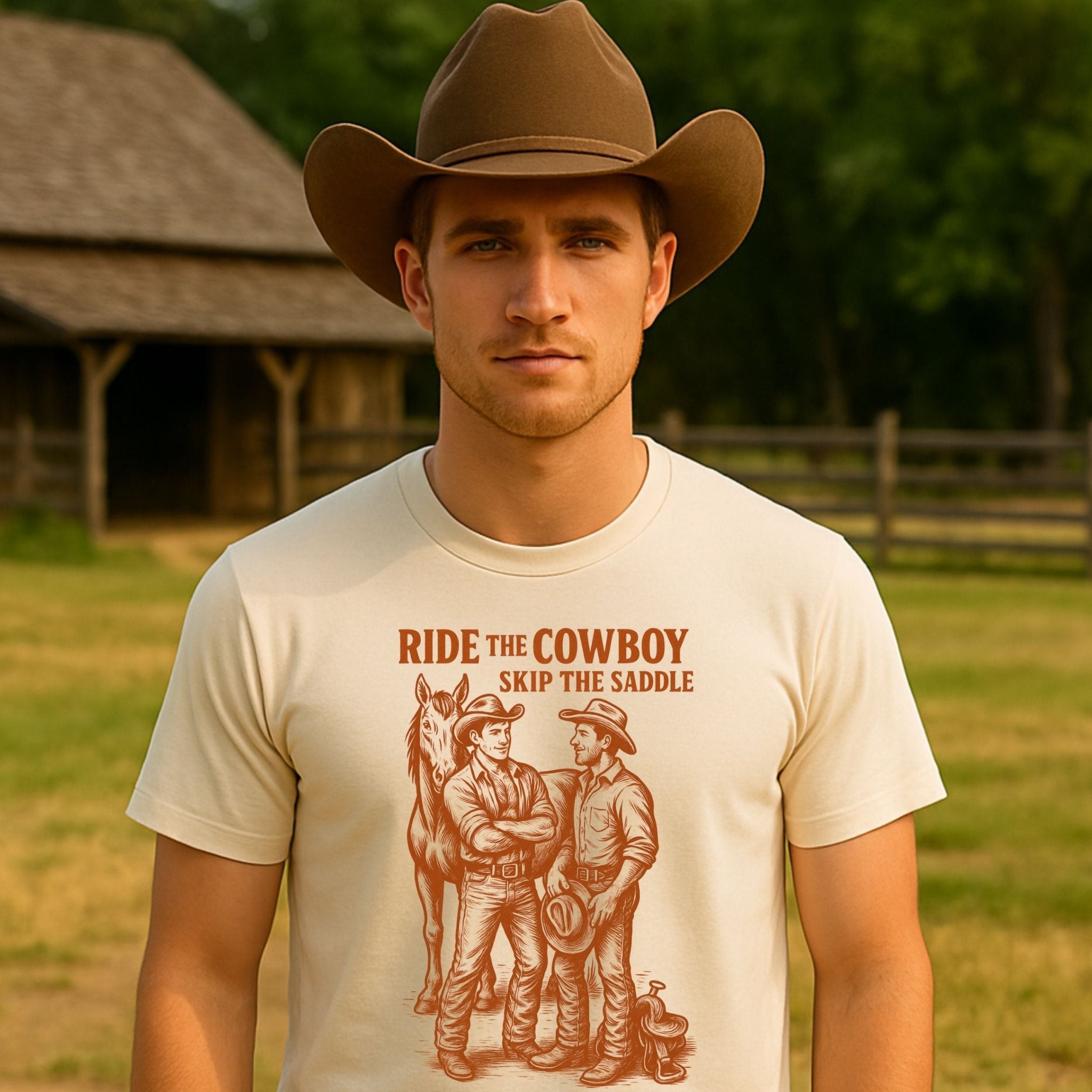 Gay Cowboy Shirt, Funny Mlm Pride Tee, 'Ride the Cowboy Skip the Saddle' - Craig Michael Design
