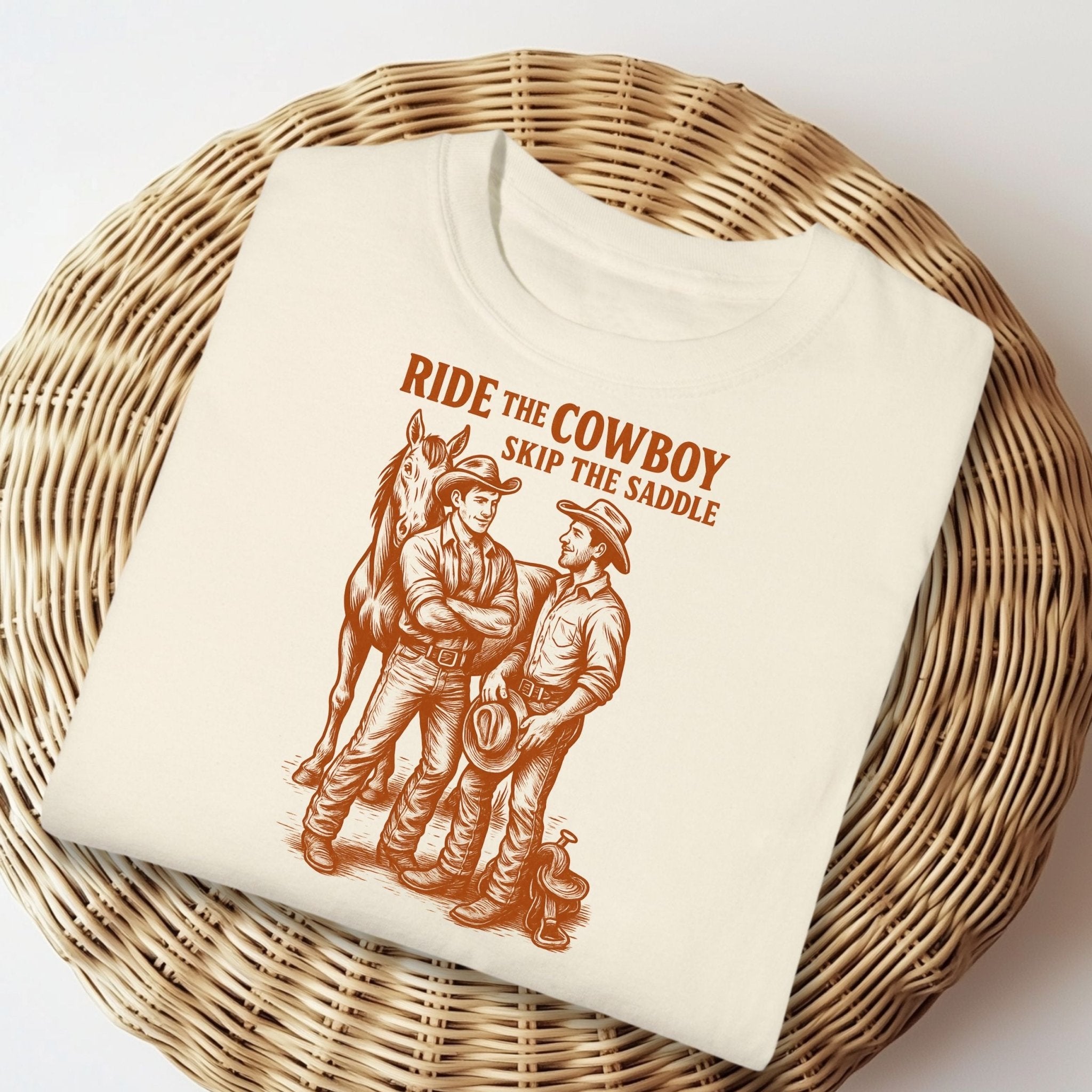 Gay Cowboy Shirt, Funny Mlm Pride Tee, 'Ride the Cowboy Skip the Saddle' - Craig Michael Design