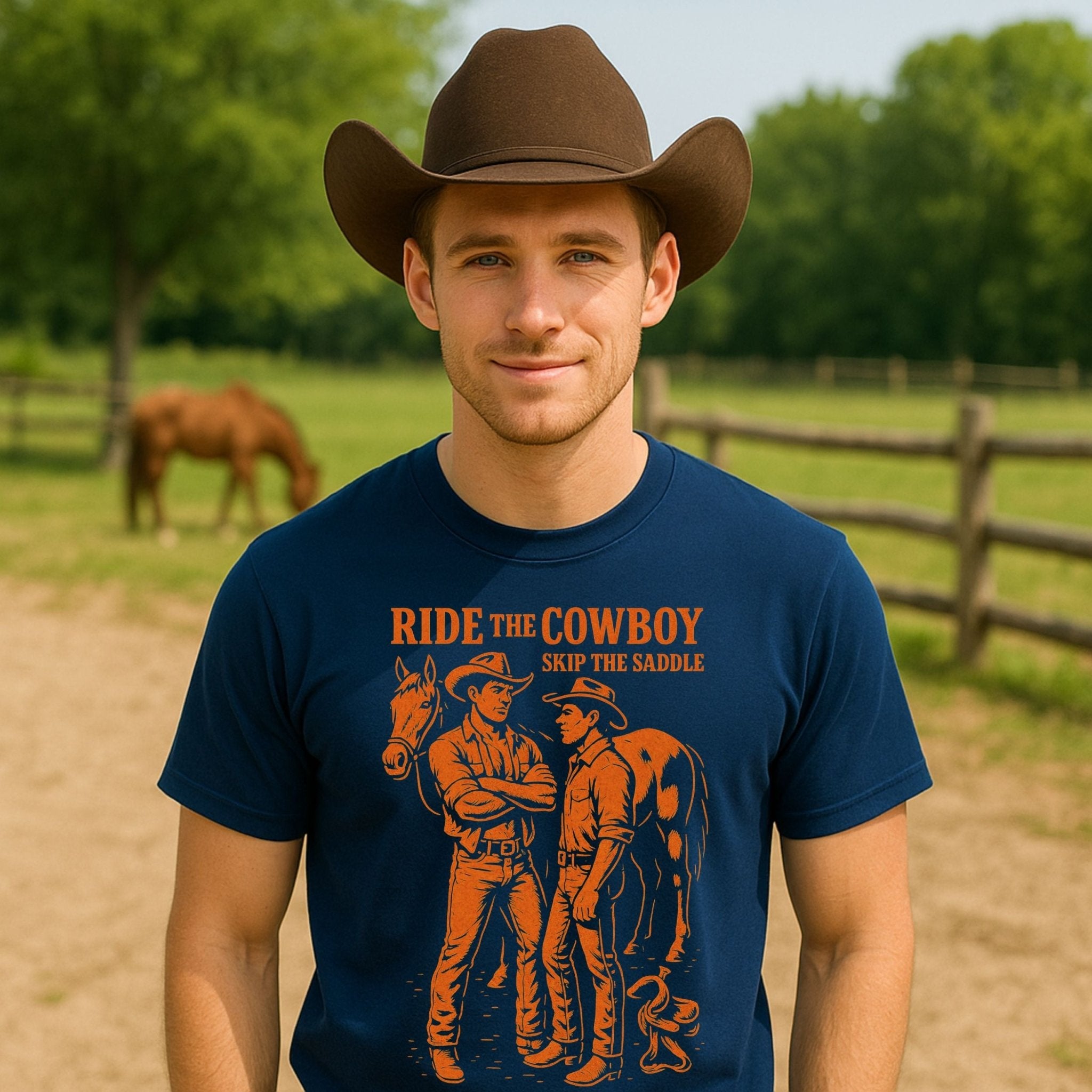 Gay Cowboy Shirt, Funny Mlm Western Tee, 'Ride the Cowboy Skip the Saddle' - Craig Michael Design