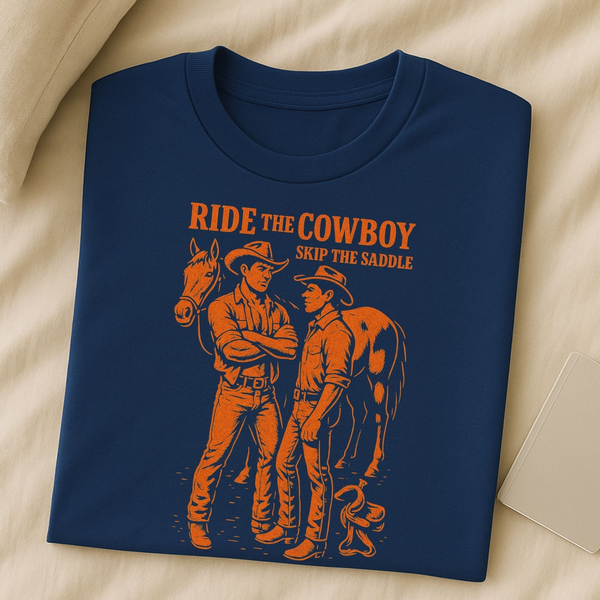 Gay Cowboy Shirt, Funny Mlm Western Tee, 'Ride the Cowboy Skip the Saddle' - Craig Michael Design