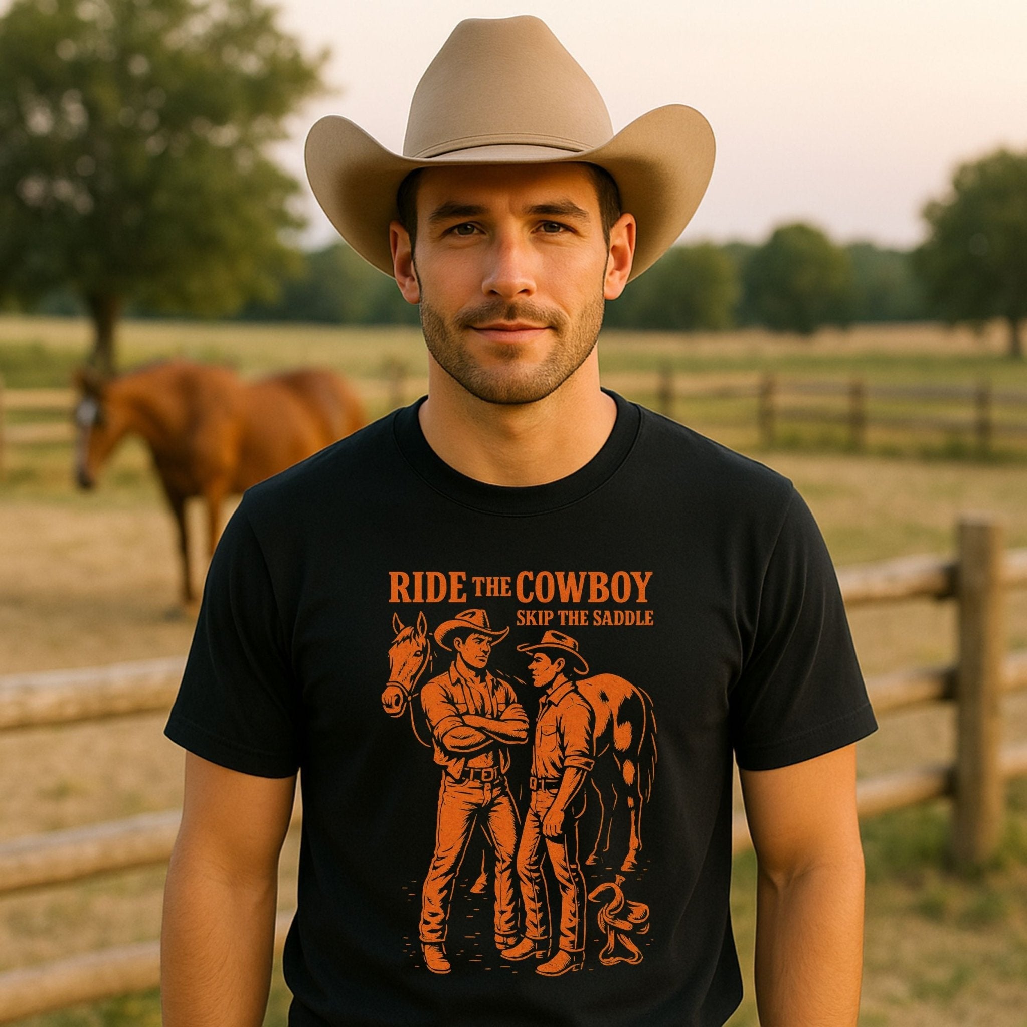 Gay Cowboy Shirt, Funny Mlm Western Tee, 'Ride the Cowboy Skip the Saddle' - Craig Michael Design