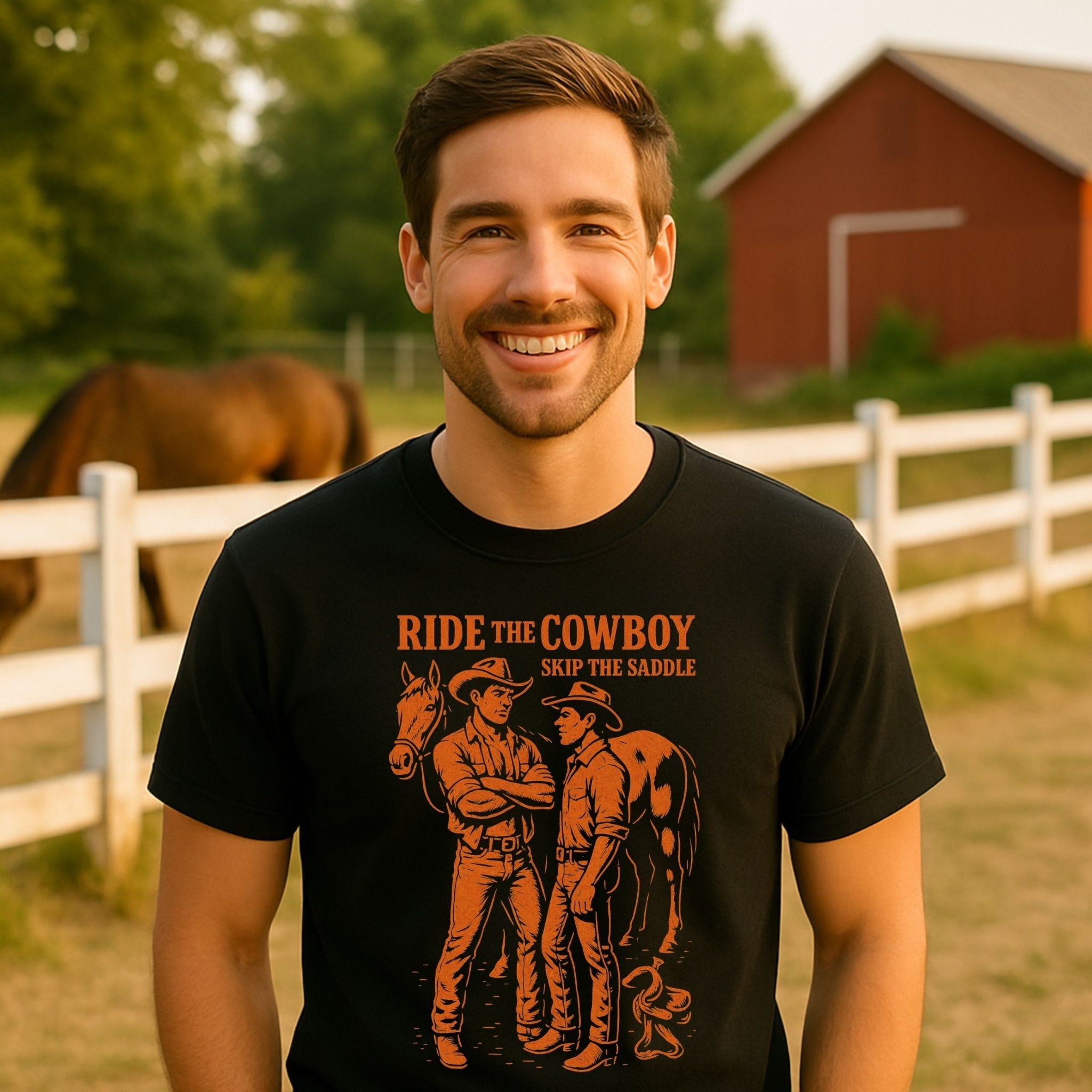Gay Cowboy Shirt, Funny Mlm Western Tee, 'Ride the Cowboy Skip the Saddle' - Craig Michael Design