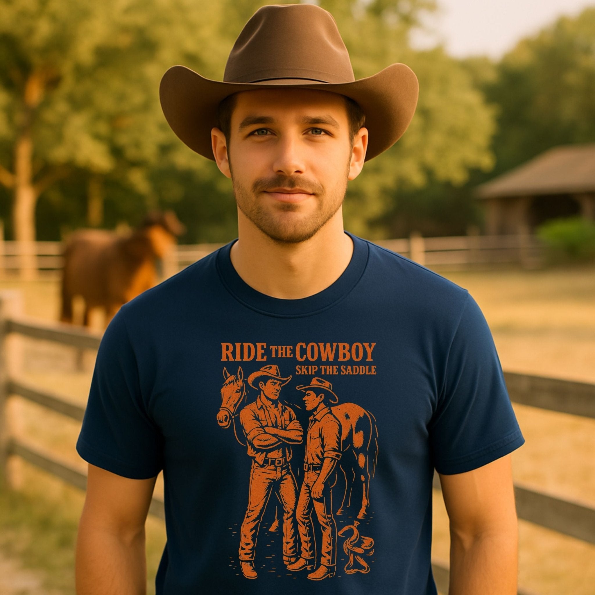 Gay Cowboy Shirt, Funny Mlm Western Tee, 'Ride the Cowboy Skip the Saddle' - Craig Michael Design