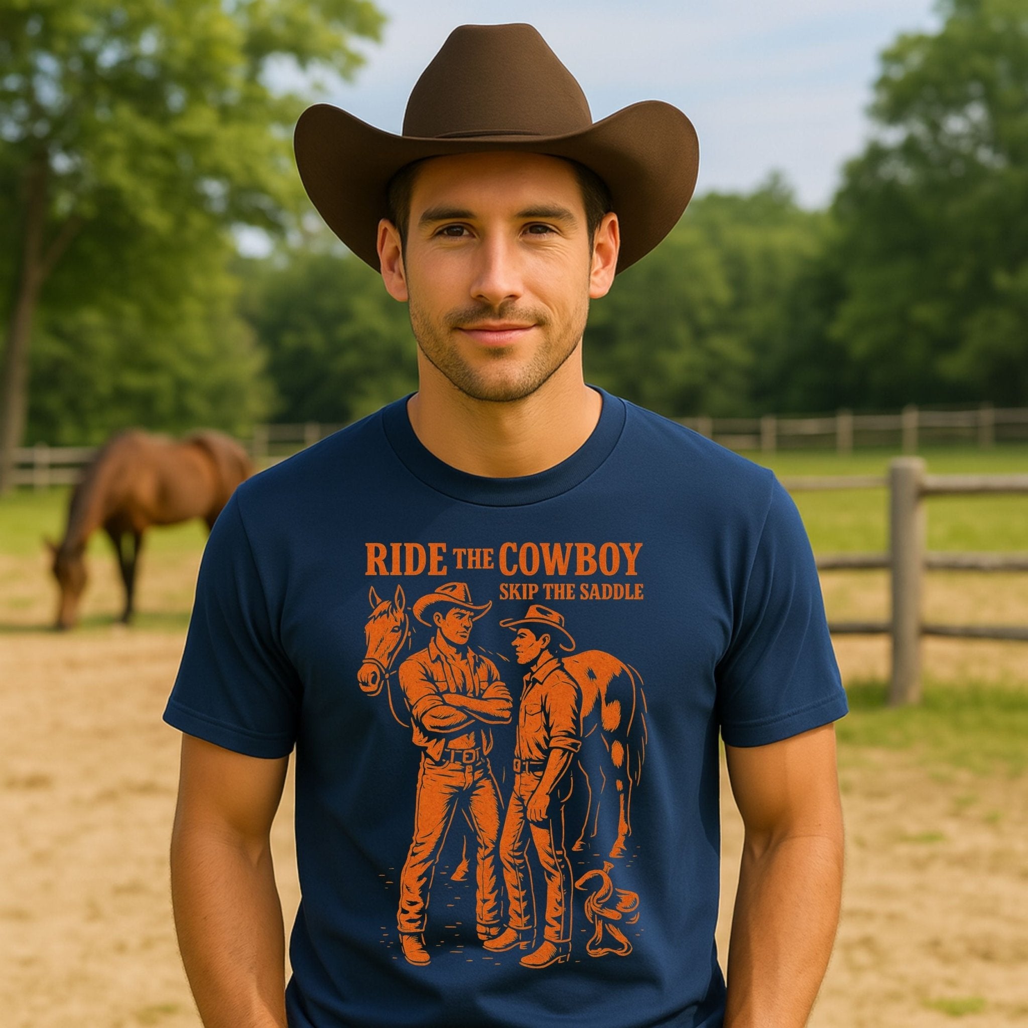 Gay Cowboy Shirt, Funny Mlm Western Tee, 'Ride the Cowboy Skip the Saddle' - Craig Michael Design