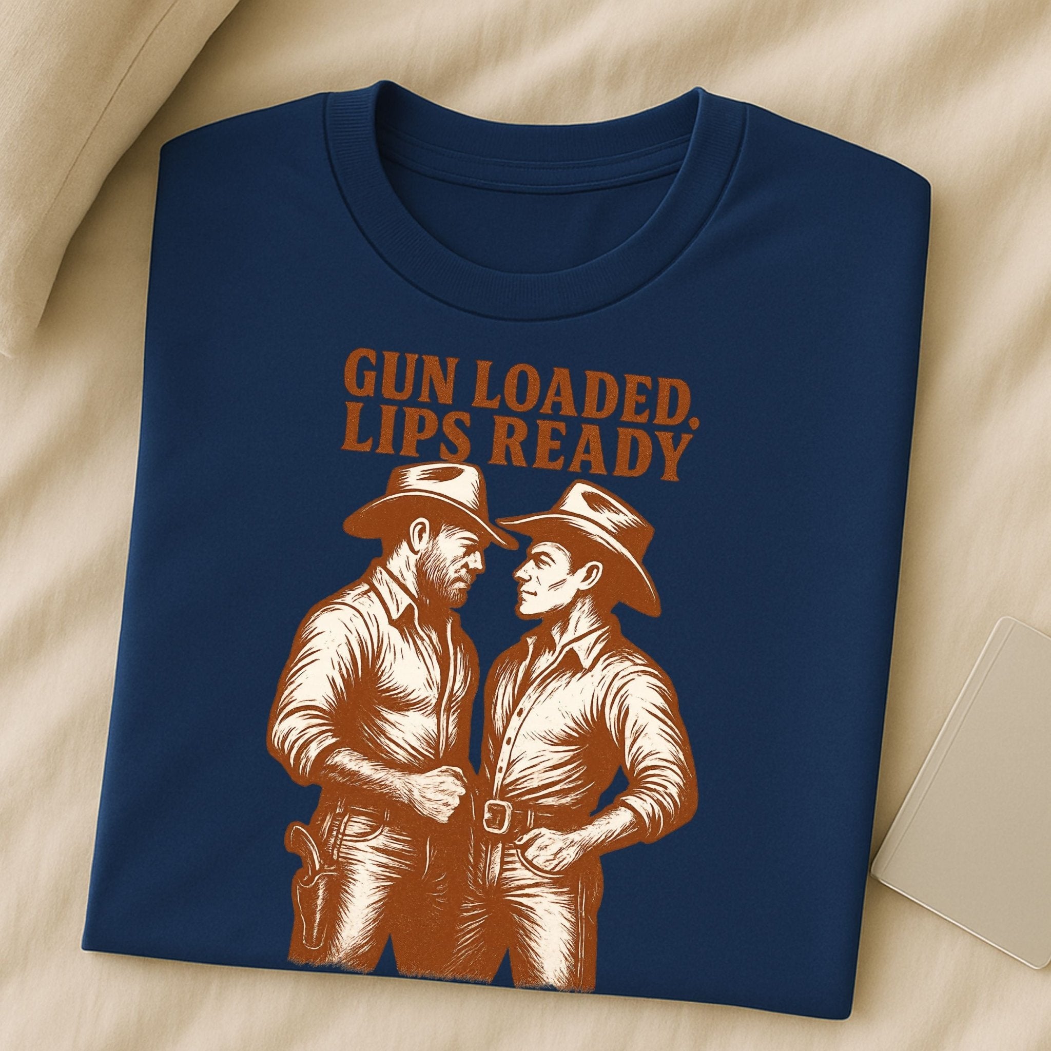 Gay Cowboy Shirt, Gun Loaded Lips Ready Tee, Sexy Western T-Shirt for Him, Rugged Romance Top, Funny LGBTQ Gift, Mlm Country Pride Tee - Craig Michael Design