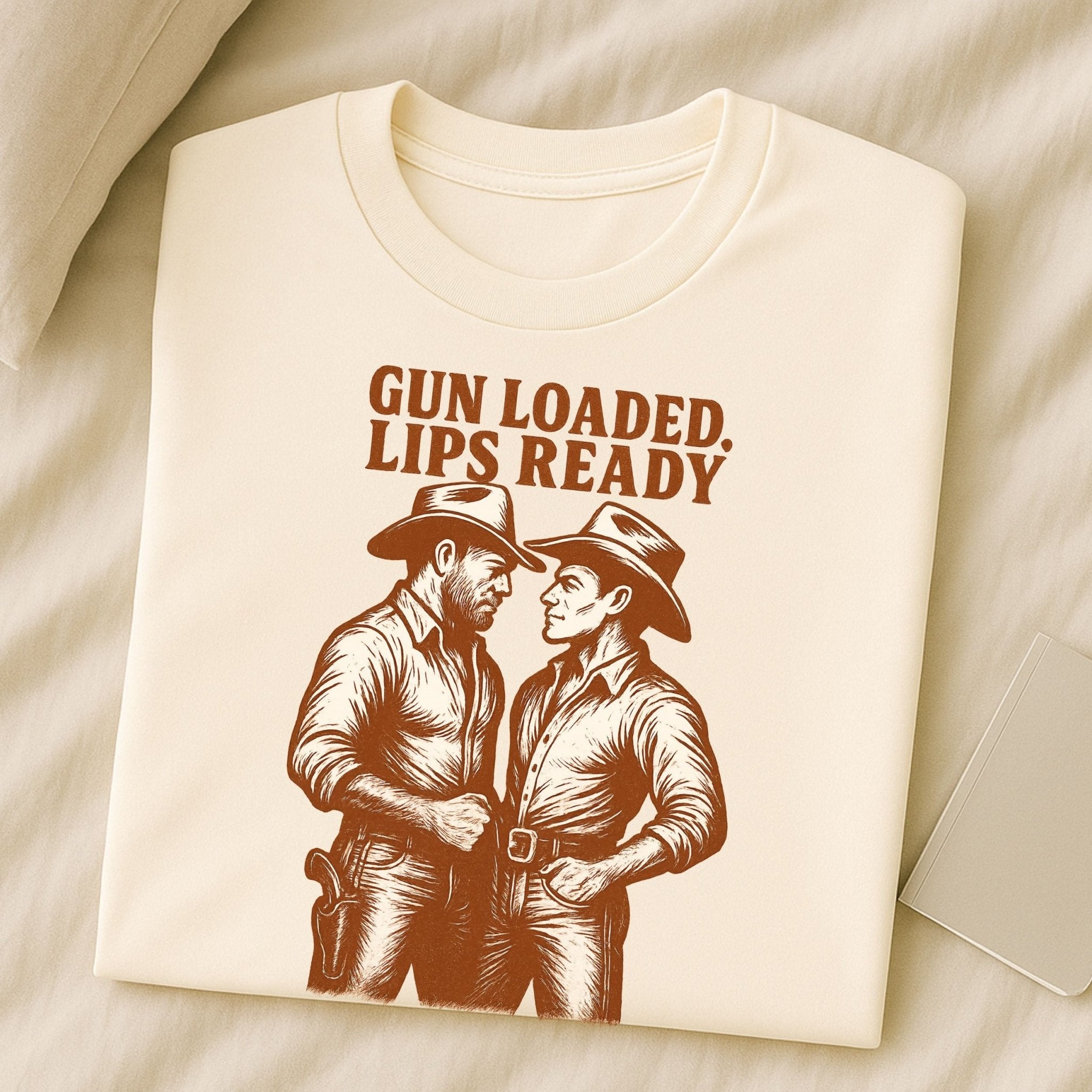 Gay Cowboy Shirt, Gun Loaded Lips Ready Tee, Sexy Western T-Shirt for Him, Rugged Romance Top, Funny LGBTQ Gift, Mlm Country Pride Tee - Craig Michael Design