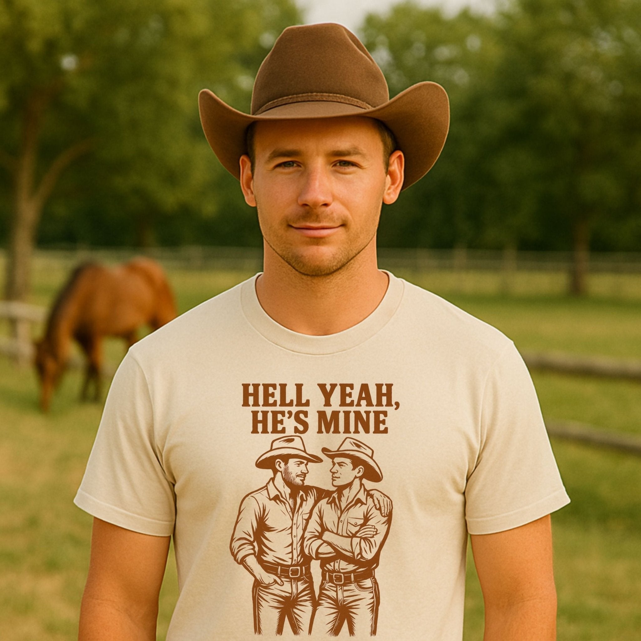 Gay Cowboy Shirt, Mlm Boyfriend Pride Tee, 'Hell Yeah, He's Mine' - Craig Michael Design