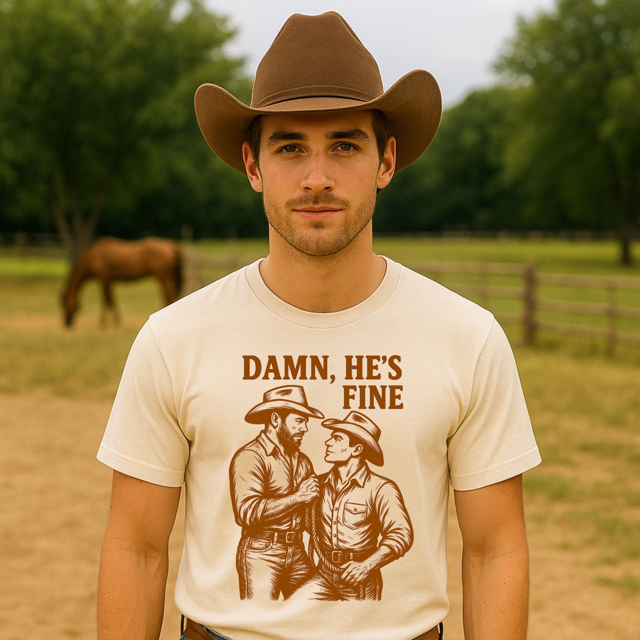Gay Cowboy Shirt, Mlm Pride T-Shirt for Him, Hot Rancher Couple Tee, Sexy LGBTQ Western Gift, Vintage Style Gay Top - Craig Michael Design