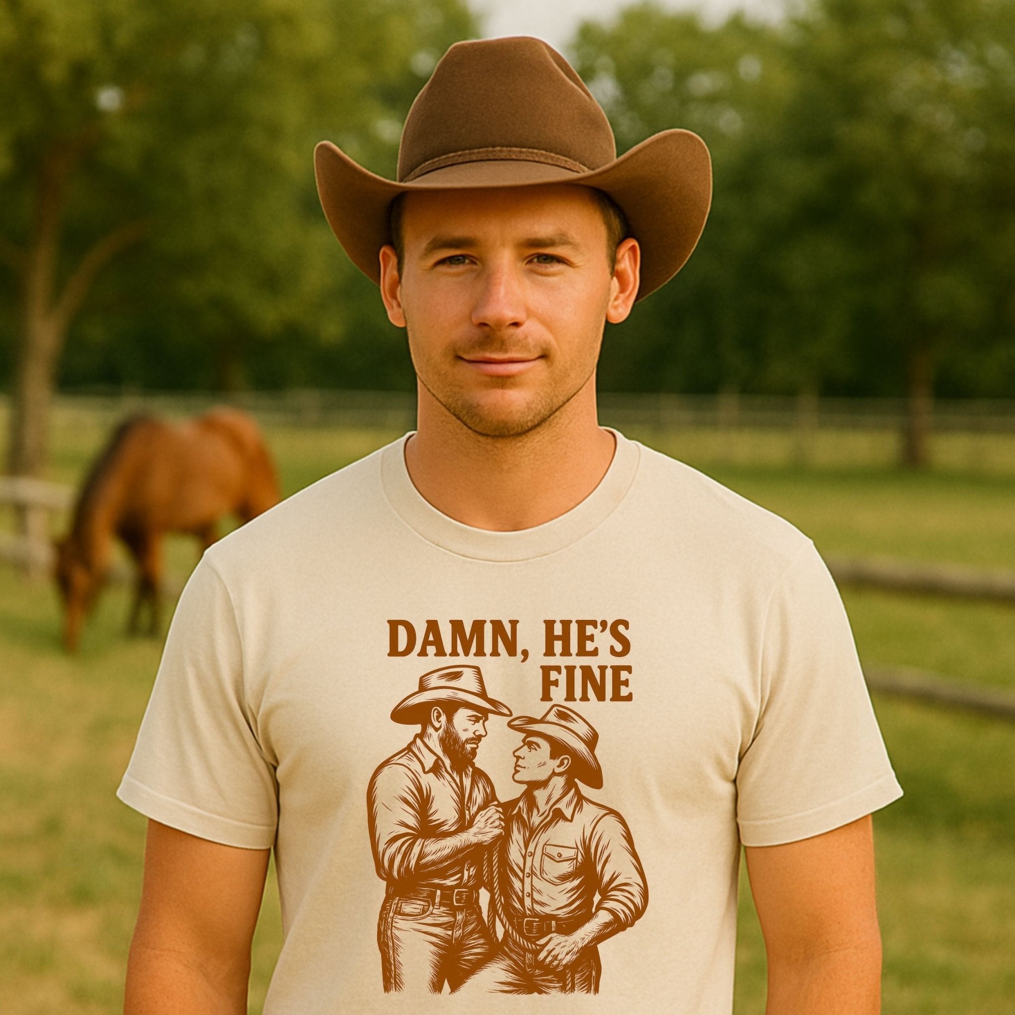 Gay Cowboy Shirt, Mlm Pride T-Shirt for Him, Hot Rancher Couple Tee, Sexy LGBTQ Western Gift, Vintage Style Gay Top - Craig Michael Design