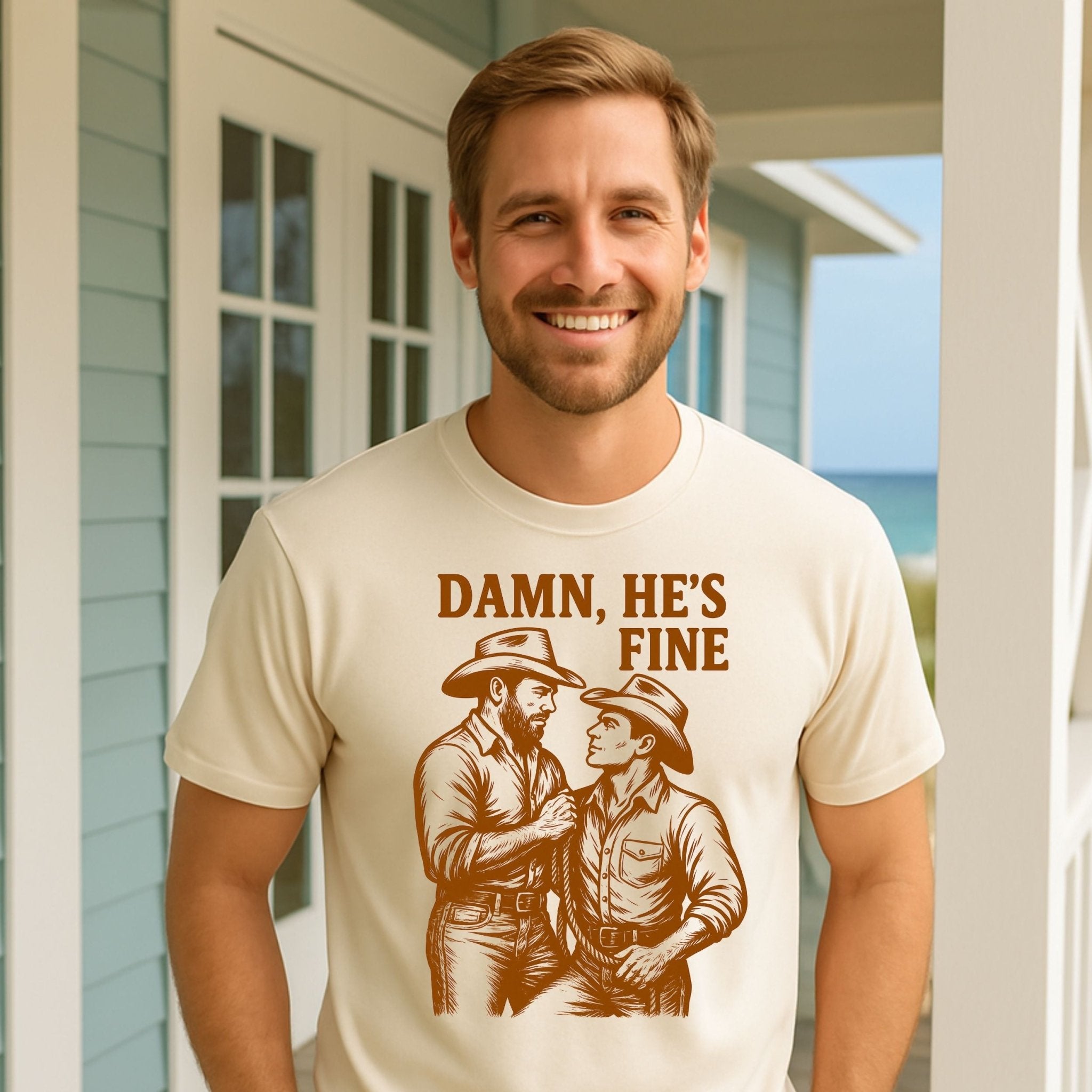 Gay Cowboy Shirt, Mlm Pride T-Shirt for Him, Hot Rancher Couple Tee, Sexy LGBTQ Western Gift, Vintage Style Gay Top - Craig Michael Design