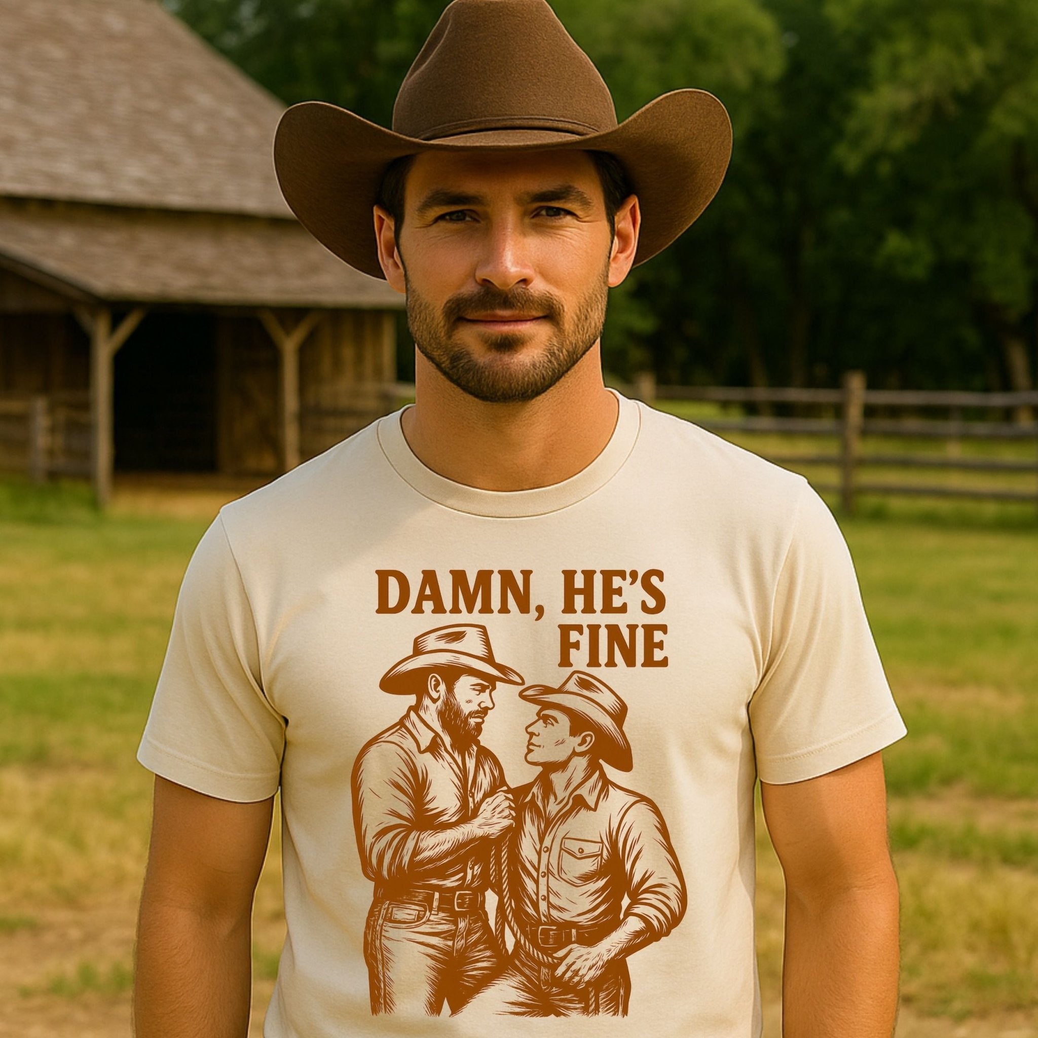 Gay Cowboy Shirt, Mlm Pride T-Shirt for Him, Hot Rancher Couple Tee, Sexy LGBTQ Western Gift, Vintage Style Gay Top - Craig Michael Design