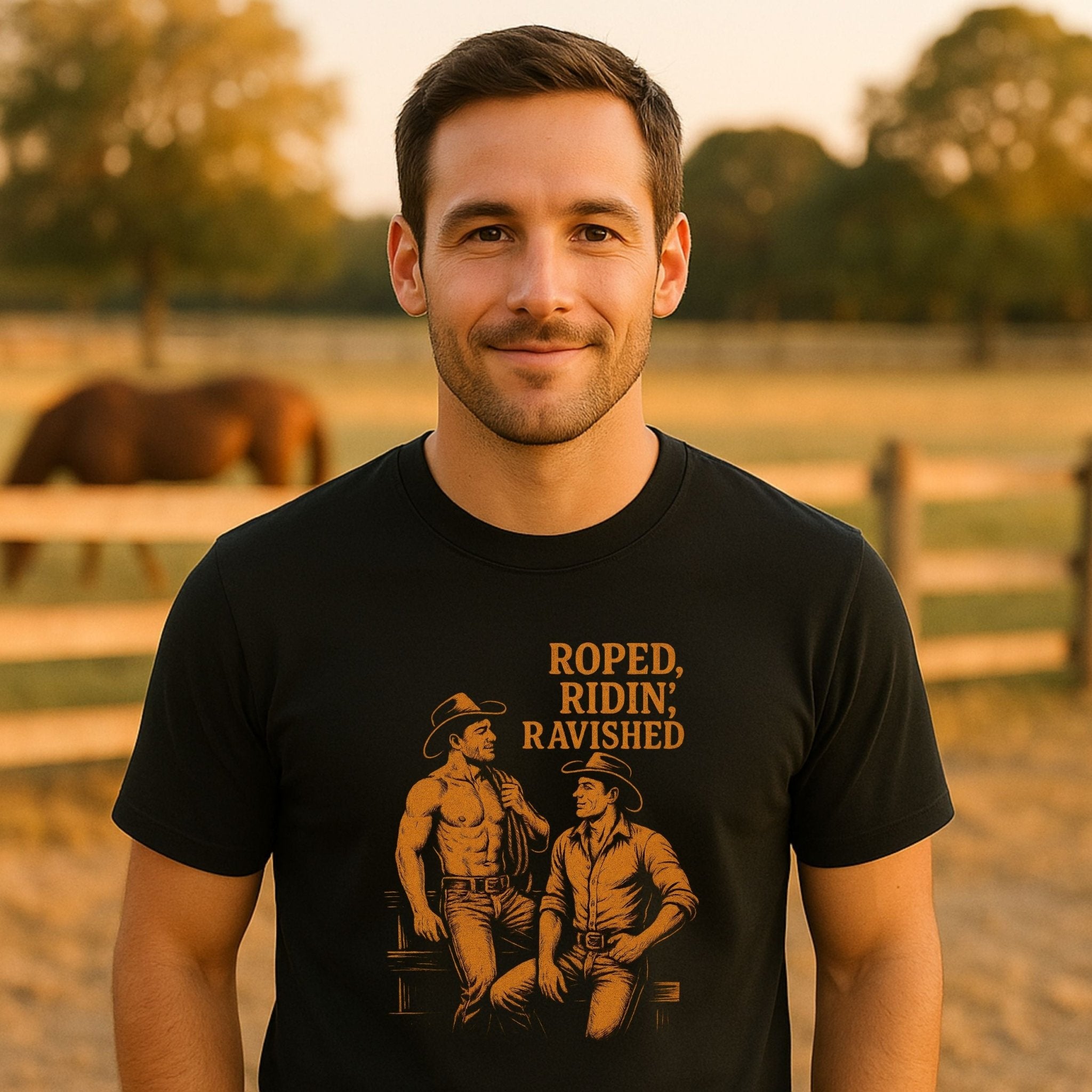 Gay Cowboy Shirt, 'Roped Ridin Ravished' Tee, Funny Western T-Shirt for Him - Craig Michael Design