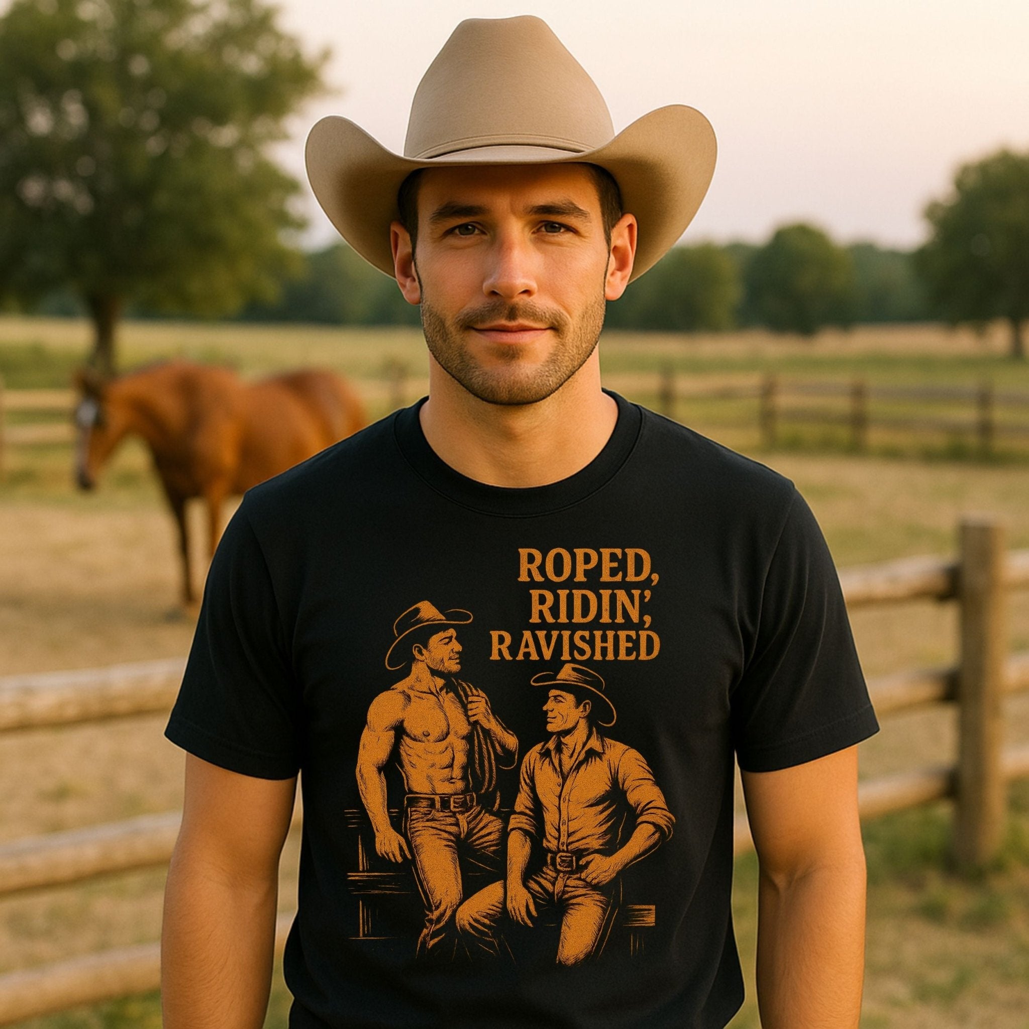 Gay Cowboy Shirt, 'Roped Ridin Ravished' Tee, Funny Western T-Shirt for Him - Craig Michael Design