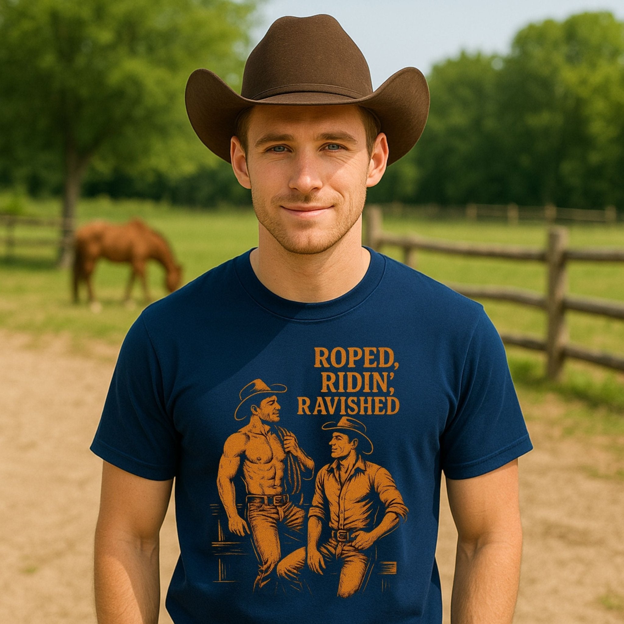 Gay Cowboy Shirt, 'Roped Ridin Ravished' Tee, Funny Western T-Shirt for Him - Craig Michael Design