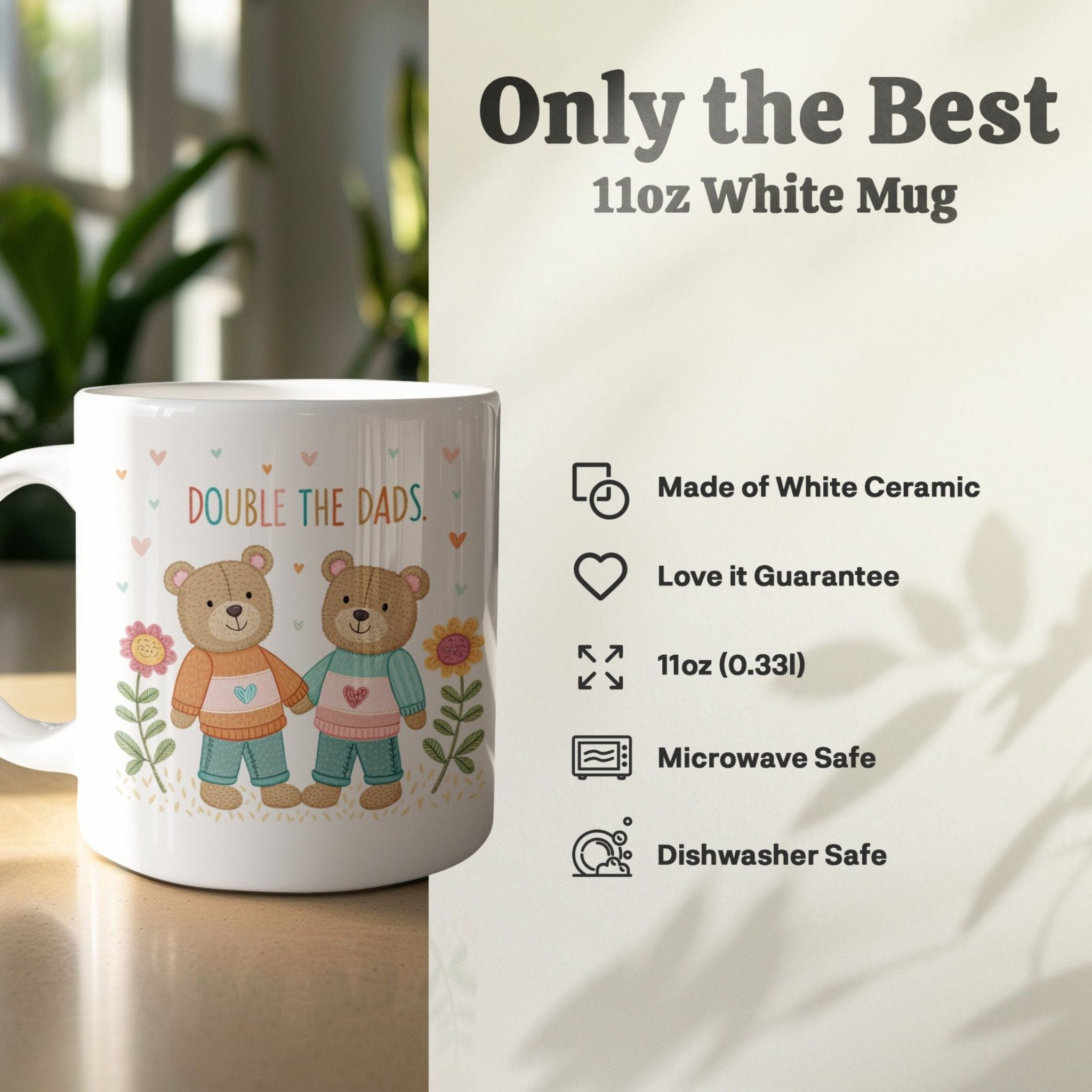Gay Fathers Day Mug, Cute Two Dads 11 oz Ceramic Mug - Craig Michael Design