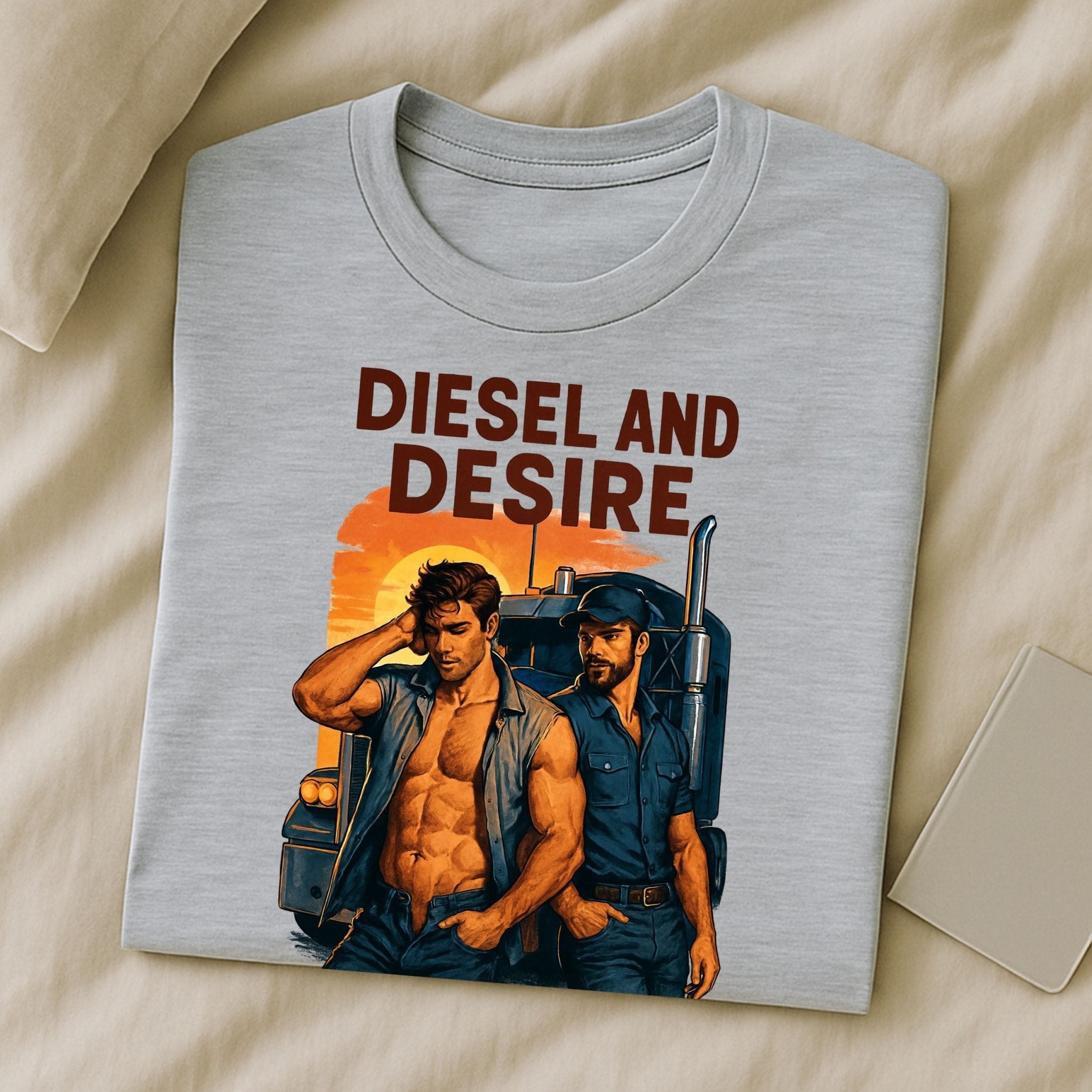 Gay Roadside Muscle Shirt — Fetish Diesel Tee for Him, Rough Daddy Trucker T-Shirt, Diesel and Desire - Craig Michael Design