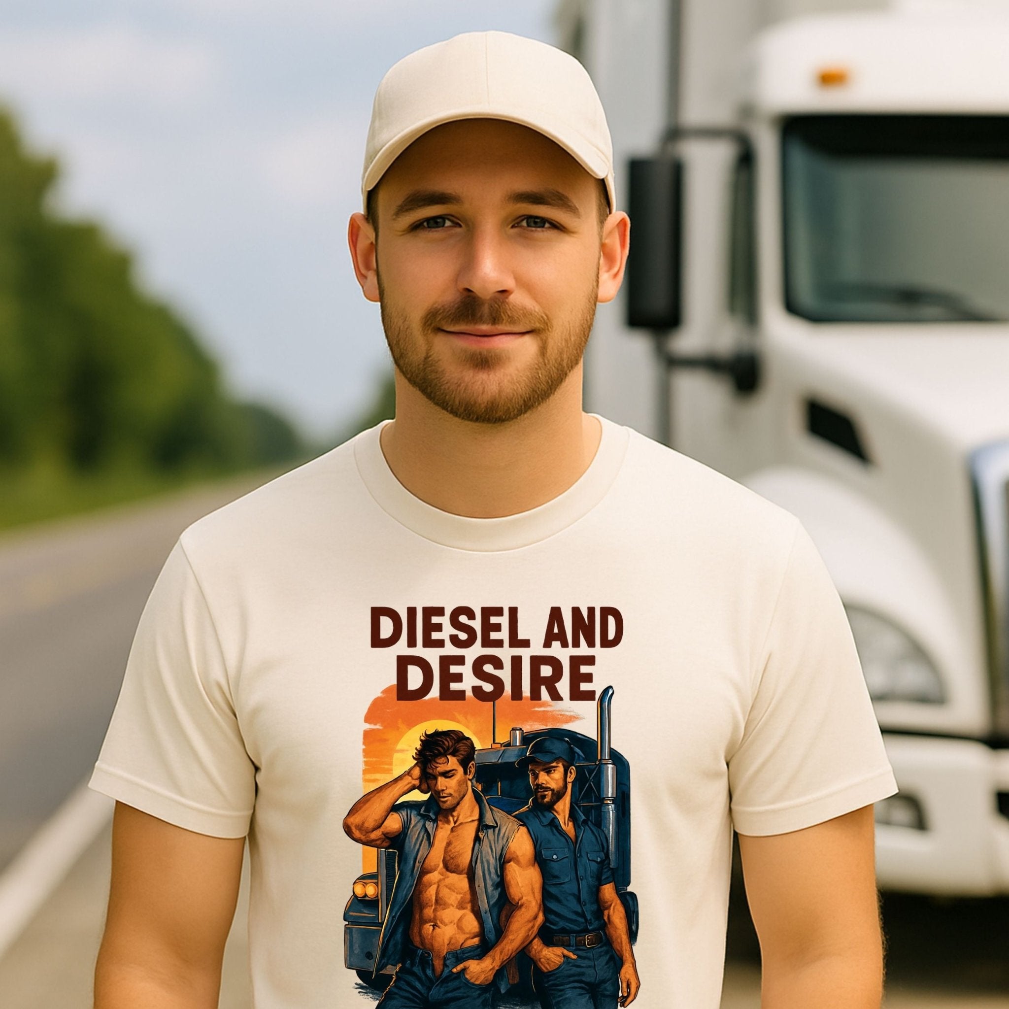 Gay Roadside Muscle Shirt — Fetish Diesel Tee for Him, Rough Daddy Trucker T-Shirt, Diesel and Desire - Craig Michael Design