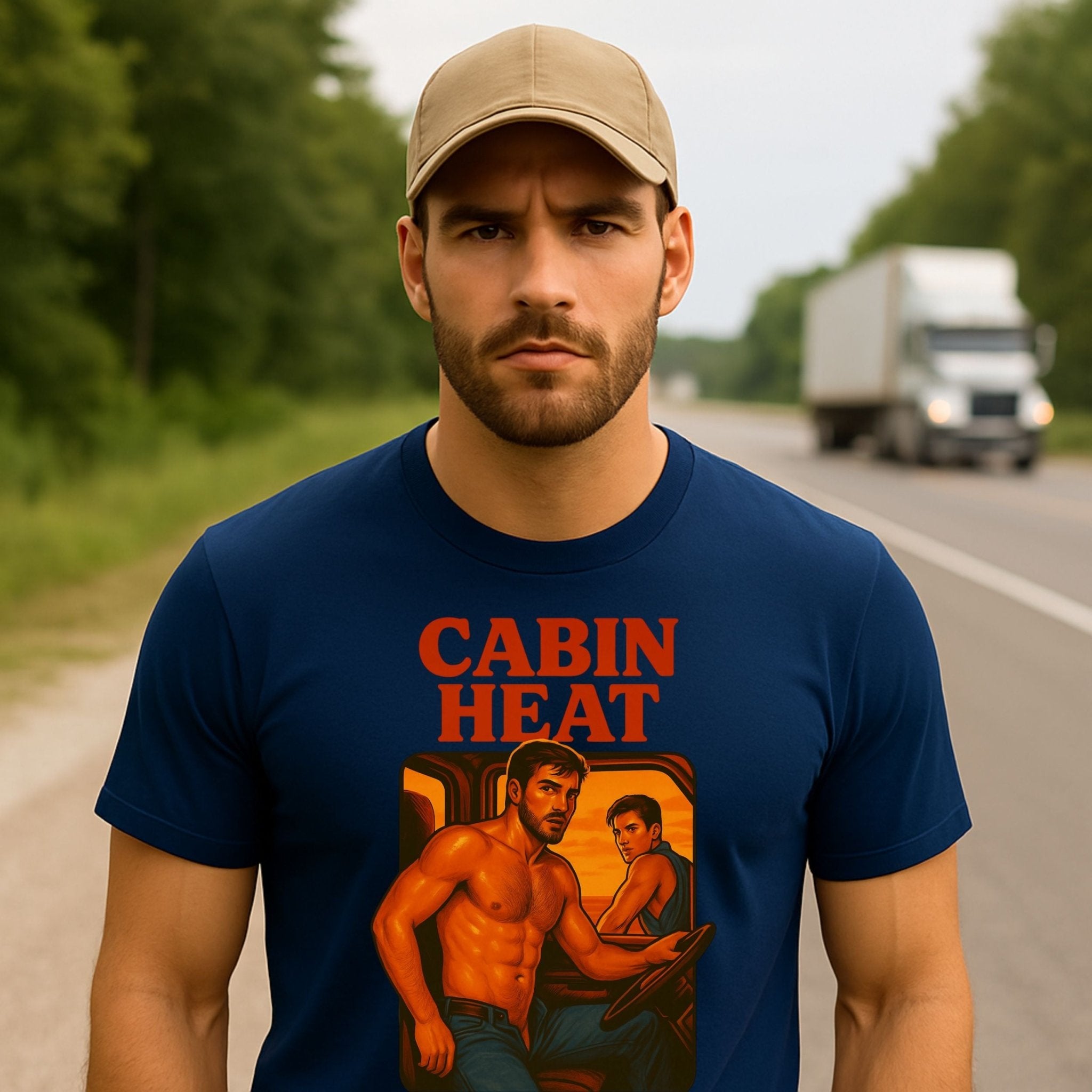 Gay Trucker T-Shirt — Hot Semi Cab Scene Shirt for Him, Bold Muscle Daddy Top, Cabin Heat - Craig Michael Design