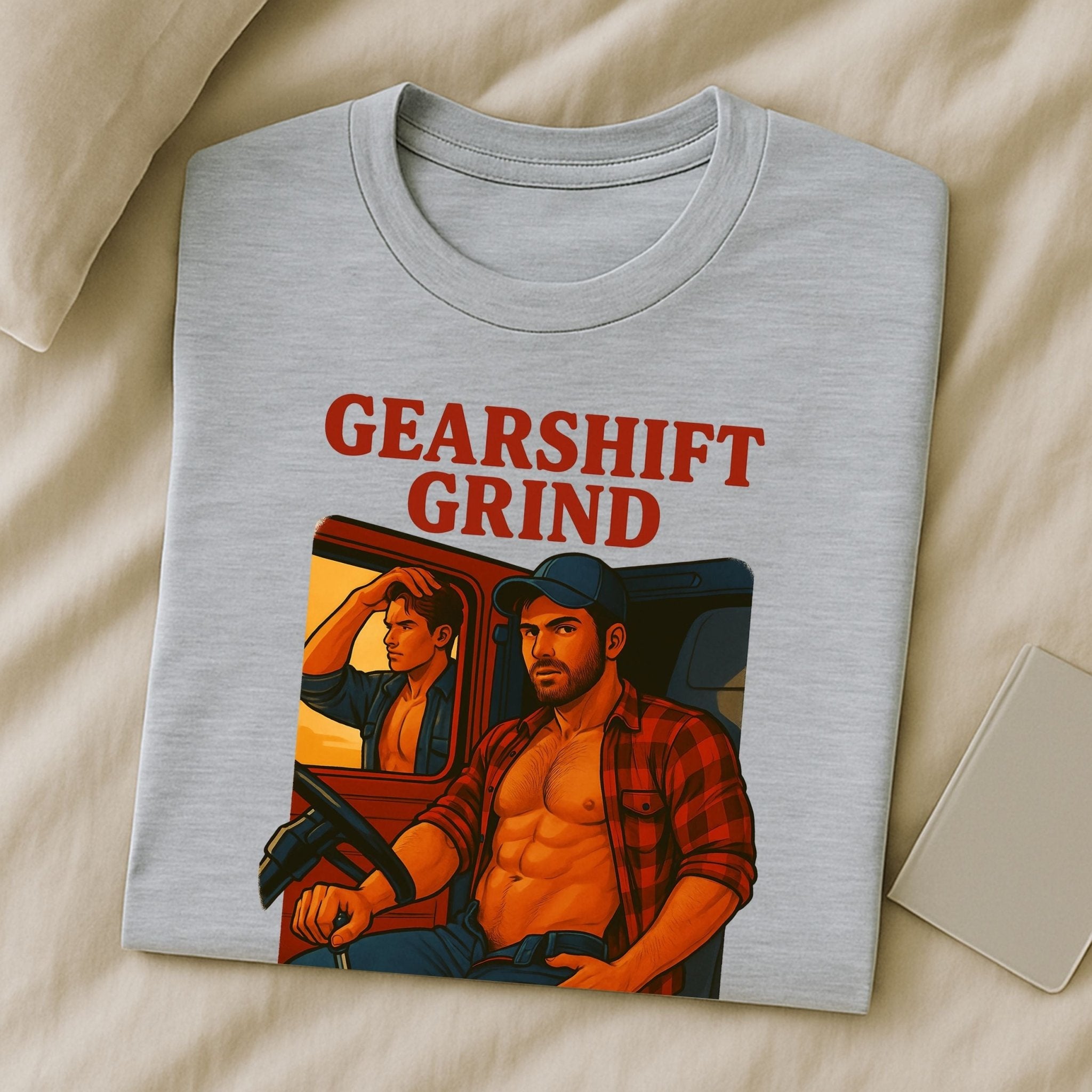 Gay Trucker T-Shirt — Hot Semi Cab Tee for Him, Muscle Fetish Daddy Top, Gearshift Grind - Craig Michael Design
