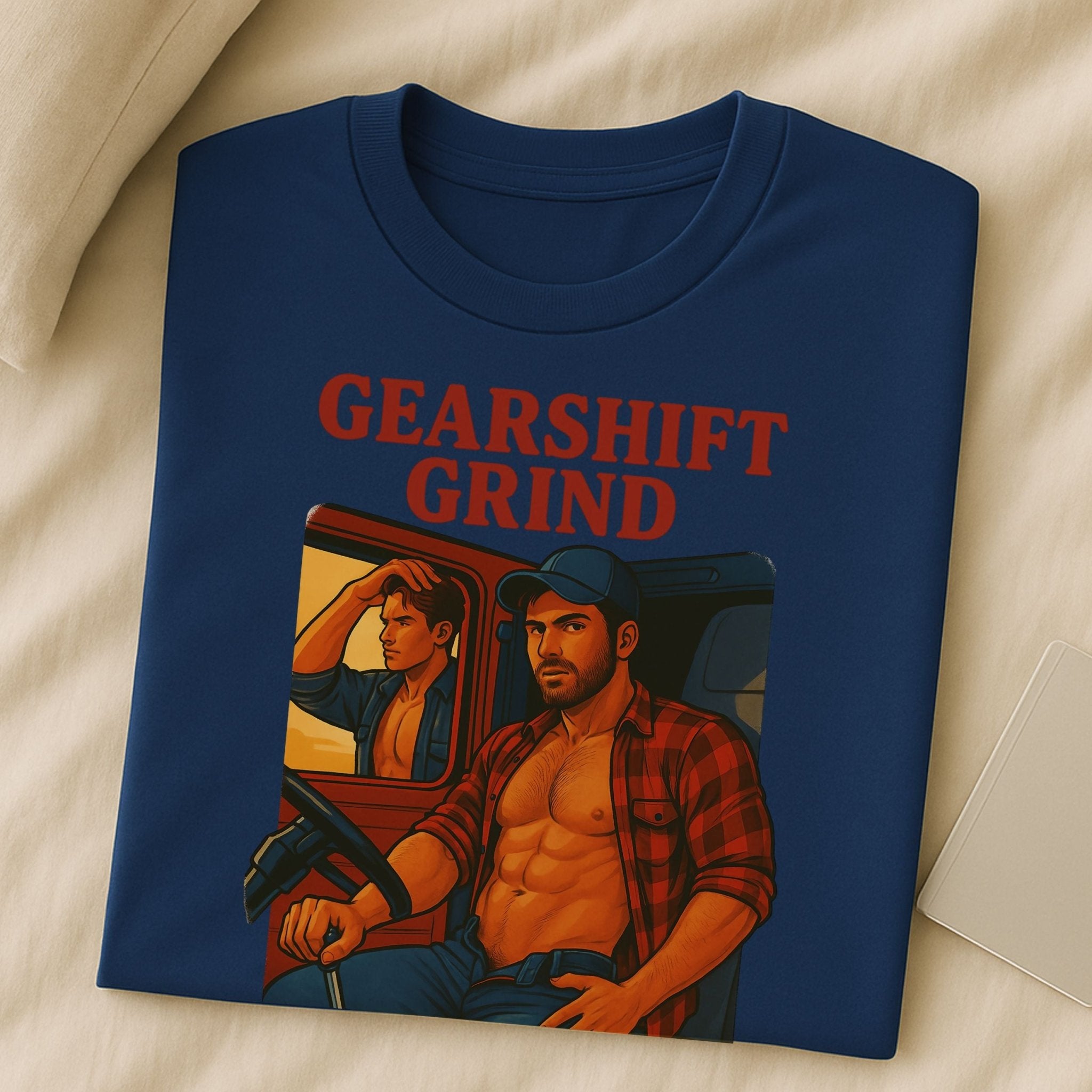 Gay Trucker T-Shirt — Hot Semi Cab Tee for Him, Muscle Fetish Daddy Top, Gearshift Grind - Craig Michael Design