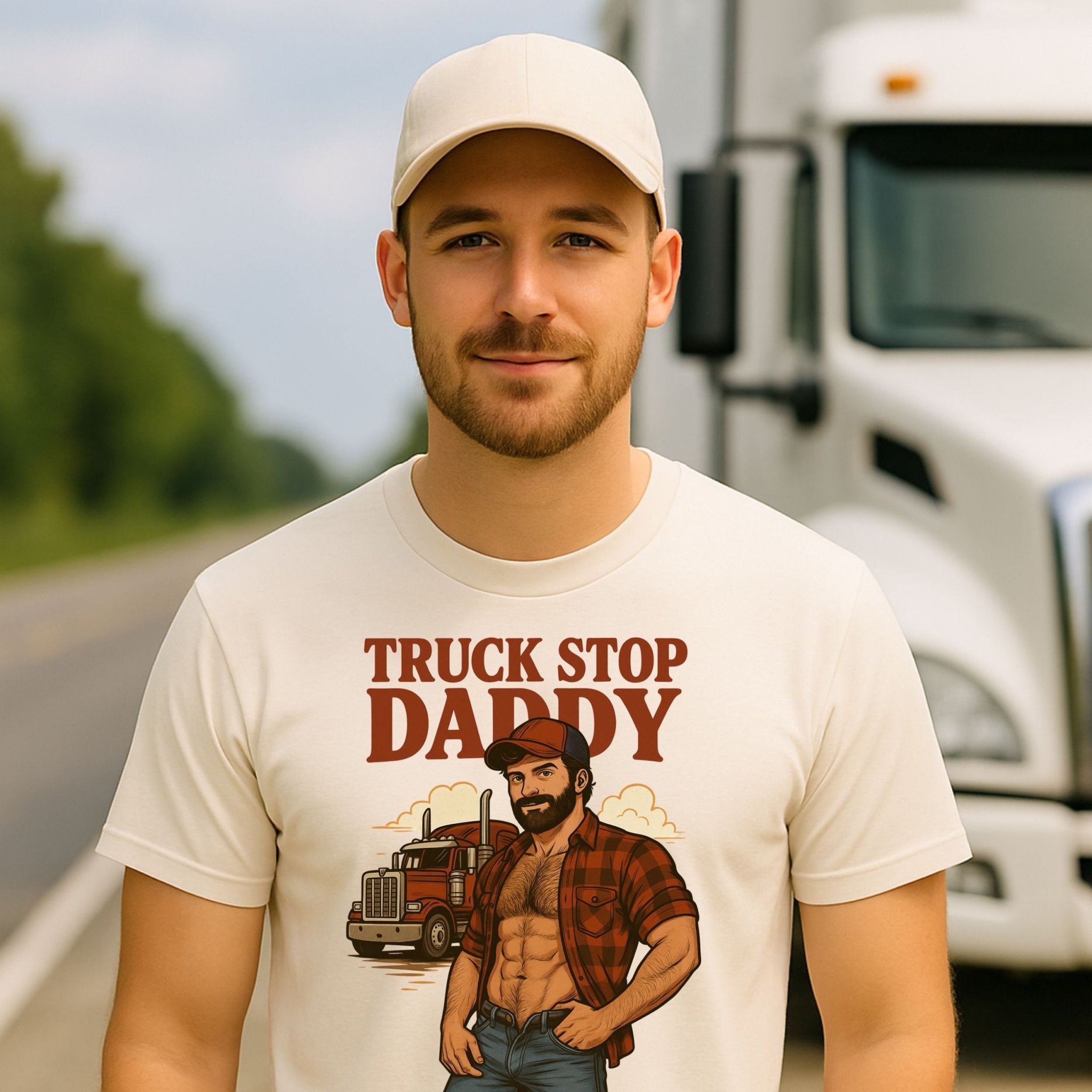Gay Trucker T-Shirt, Muscle Daddy Top for Him, Sexy Roadside Fetish Tee, Truck Stop Daddy Shirt - Craig Michael Design