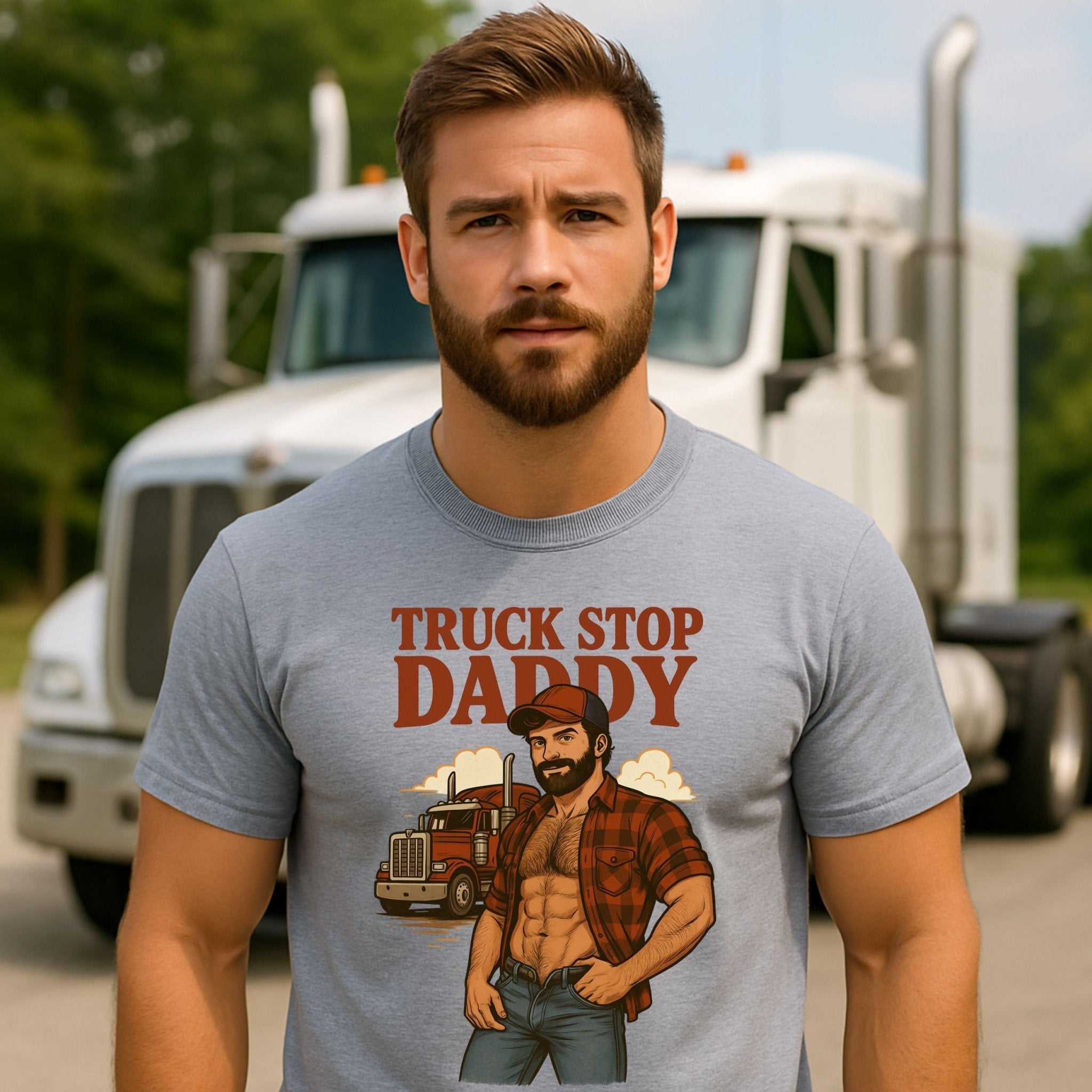 Gay Trucker T-Shirt, Muscle Daddy Top for Him, Sexy Roadside Fetish Tee, Truck Stop Daddy Shirt - Craig Michael Design