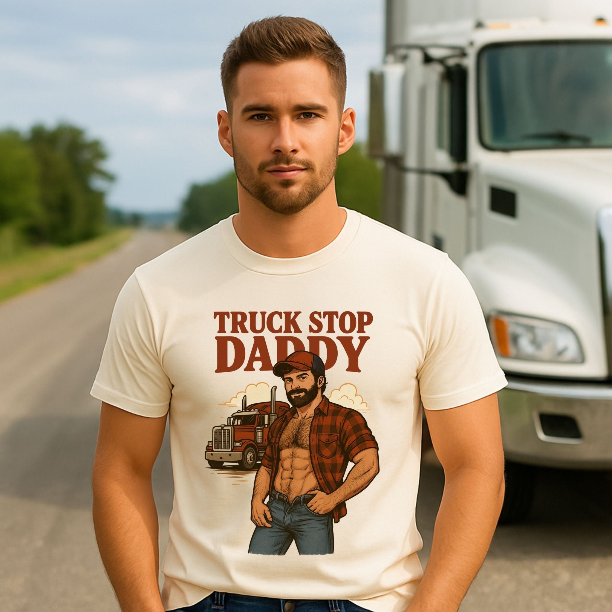 Gay Trucker T-Shirt, Muscle Daddy Top for Him, Sexy Roadside Fetish Tee, Truck Stop Daddy Shirt - Craig Michael Design