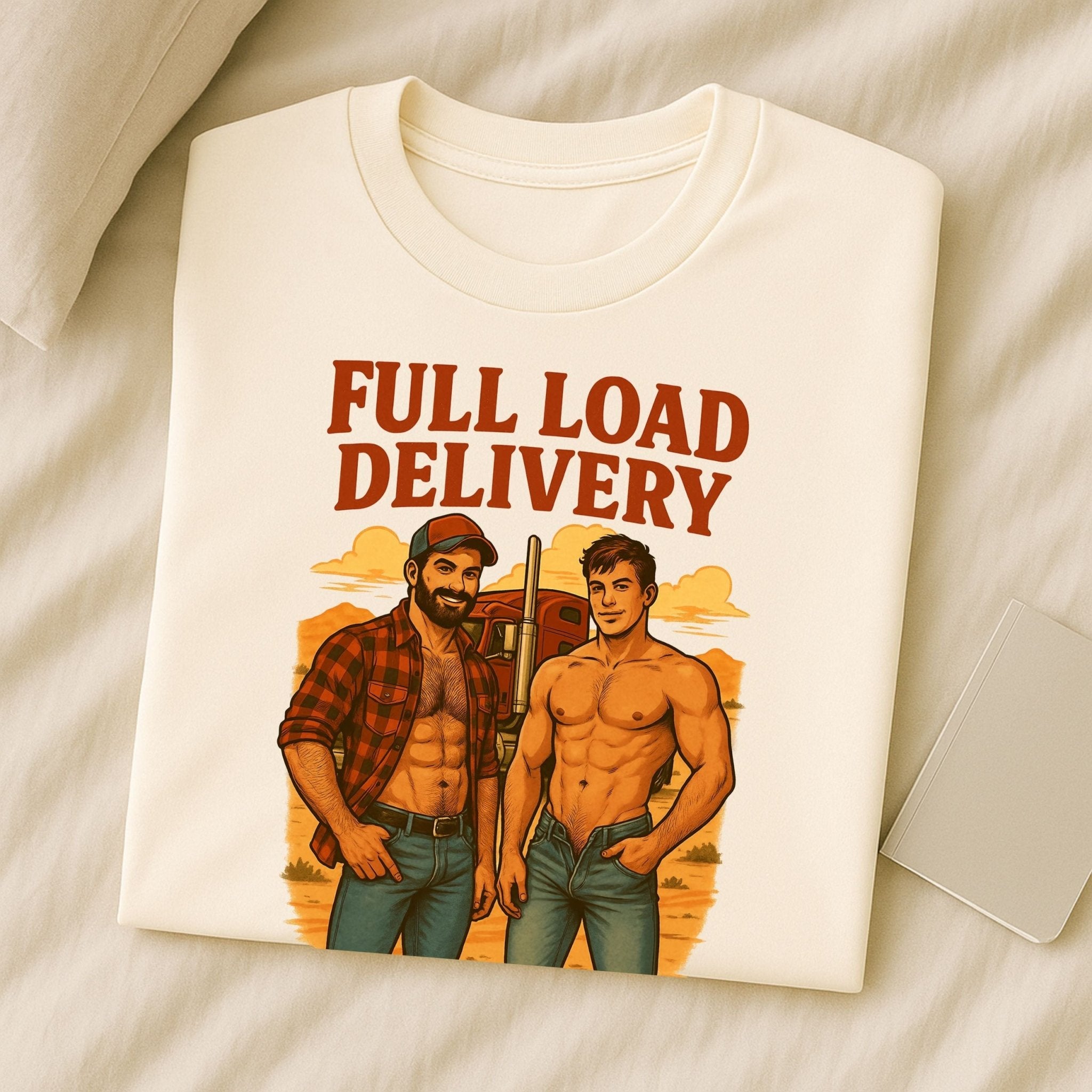 Gay Trucker T-Shirt — Sexy Muscle Daddy Tee for Him, Bold Roadside Fantasy Top, Full Load Delivery - Craig Michael Design