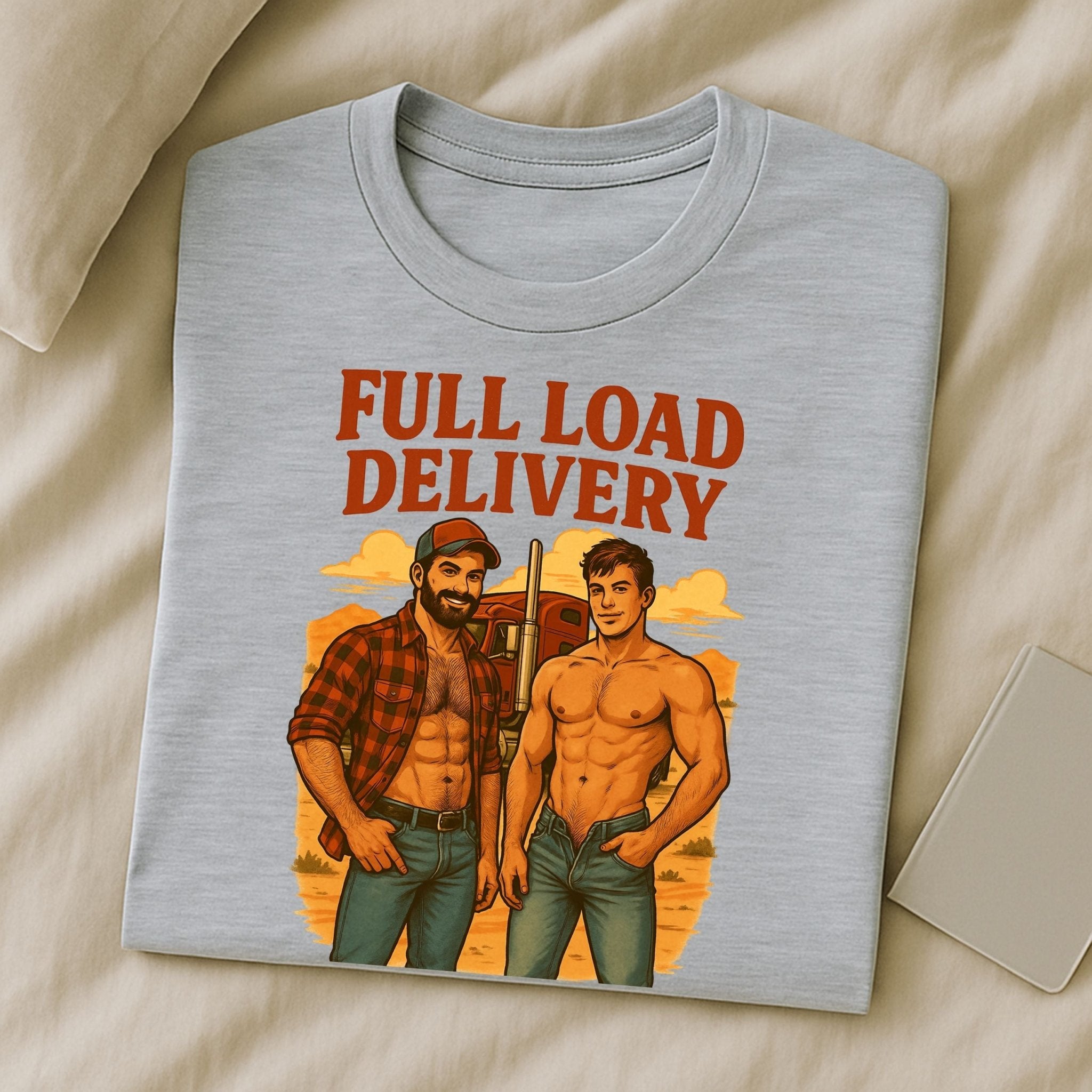 Gay Trucker T-Shirt — Sexy Muscle Daddy Tee for Him, Bold Roadside Fantasy Top, Full Load Delivery - Craig Michael Design