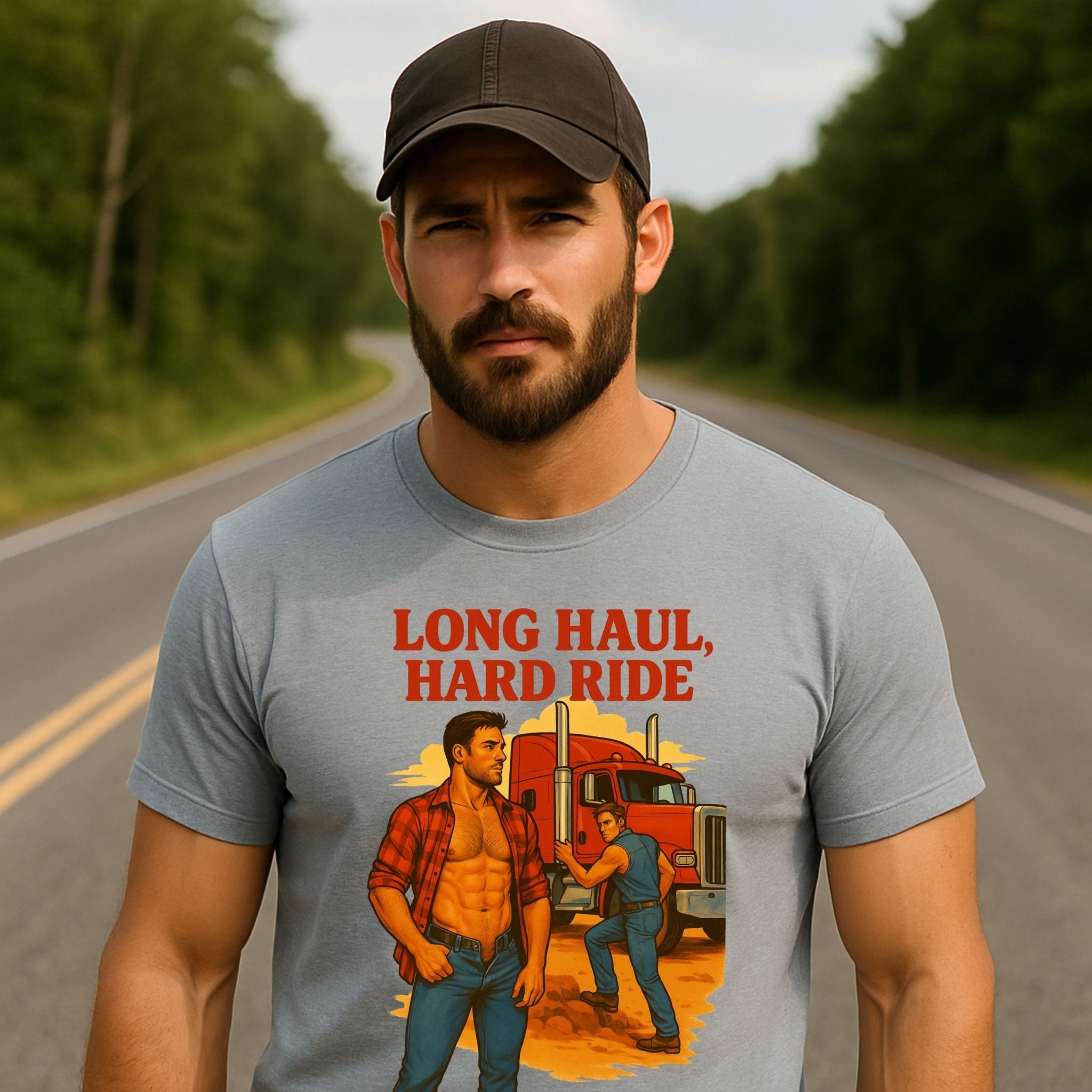 Gay Trucker T-Shirt, Sexy Roadside Daddy Top for Him, Muscle Cab Fantasy Shirt, Long Haul Hard Ride Tee - Craig Michael Design