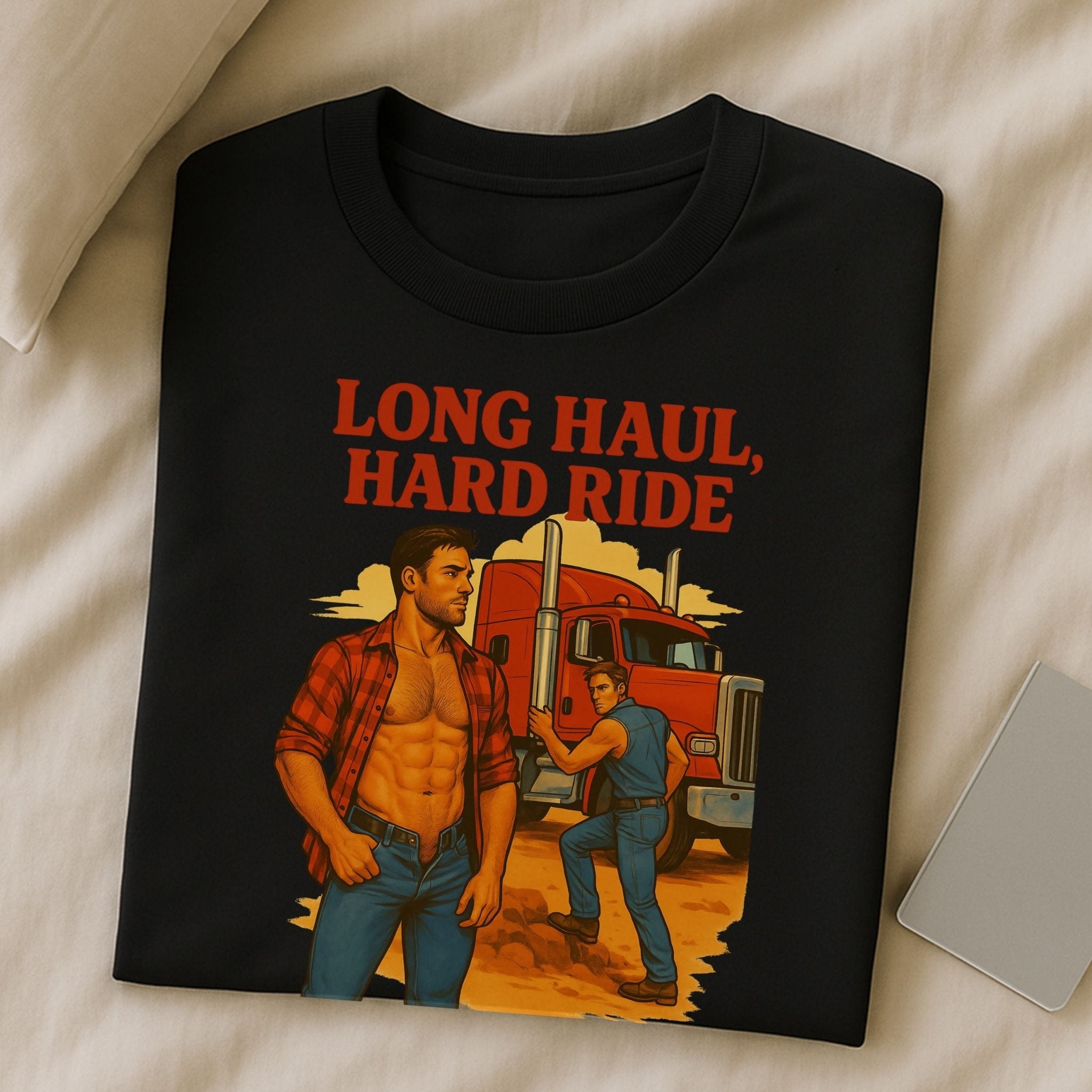 Gay Trucker T-Shirt, Sexy Roadside Daddy Top for Him, Muscle Cab Fantasy Shirt, Long Haul Hard Ride Tee - Craig Michael Design