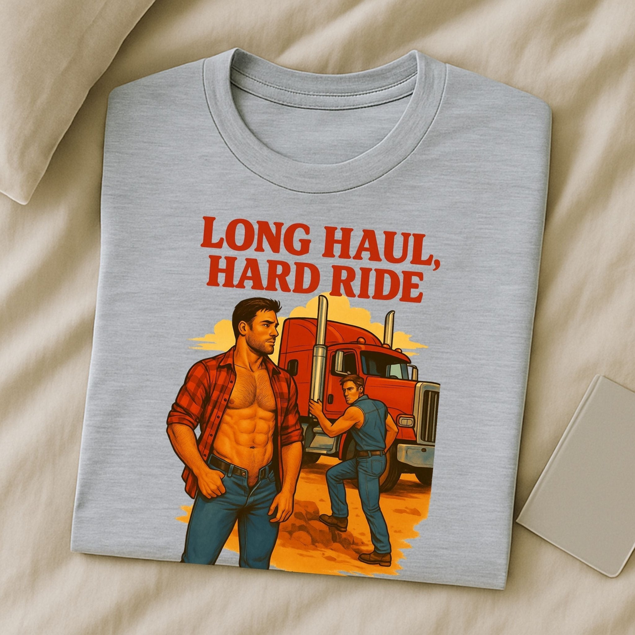 Gay Trucker T-Shirt, Sexy Roadside Daddy Top for Him, Muscle Cab Fantasy Shirt, Long Haul Hard Ride Tee - Craig Michael Design