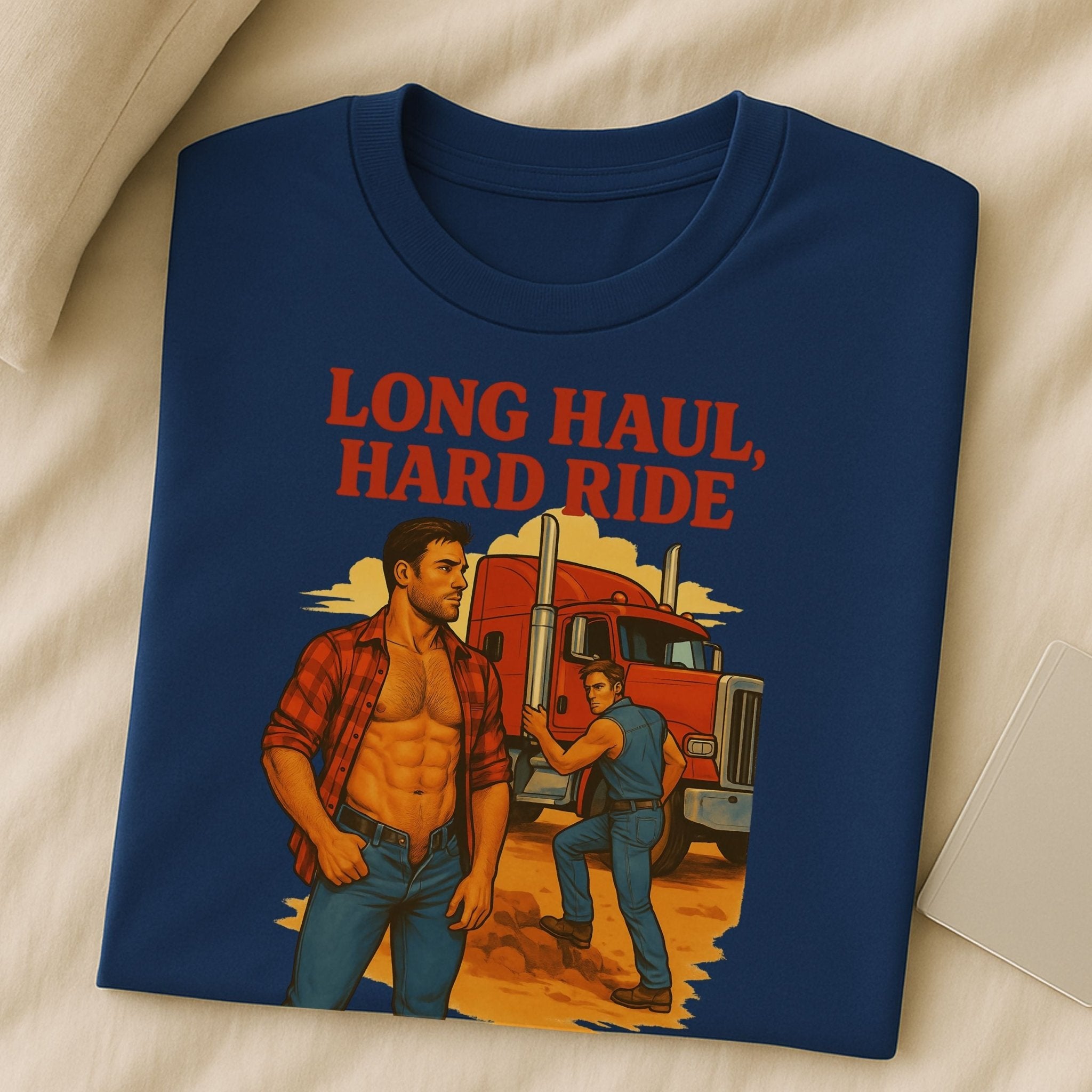 Gay Trucker T-Shirt, Shirtless Cab Tease Top for Him, Sexy Diesel Daddy Tee, Diesel and Desire T-Shirt - Craig Michael Design
