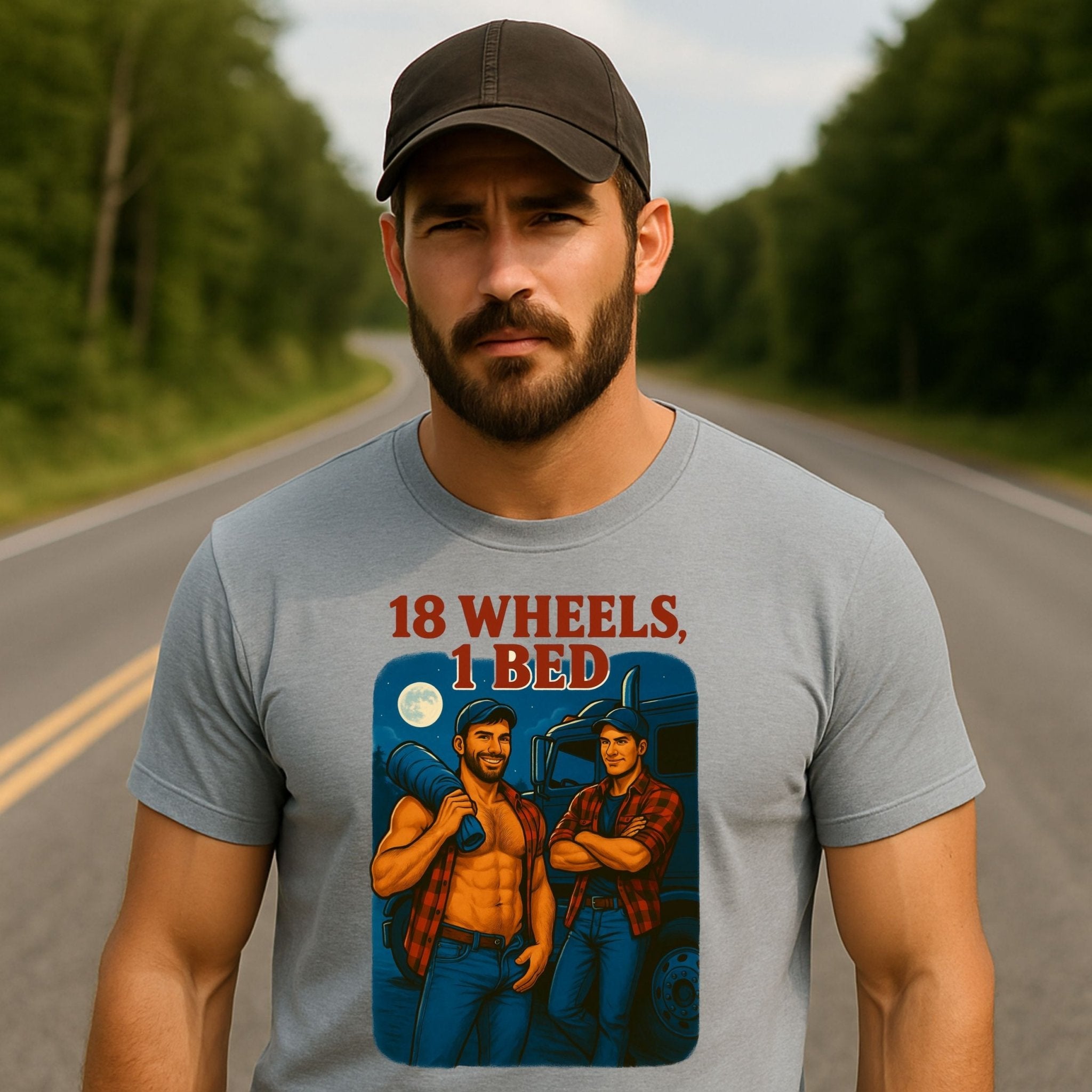 Gay Trucker T-Shirt — Sultry Roadside Motel Tee, Bold Daddy Fetish Top, 18 Wheels 1 Bed - Craig Michael Design