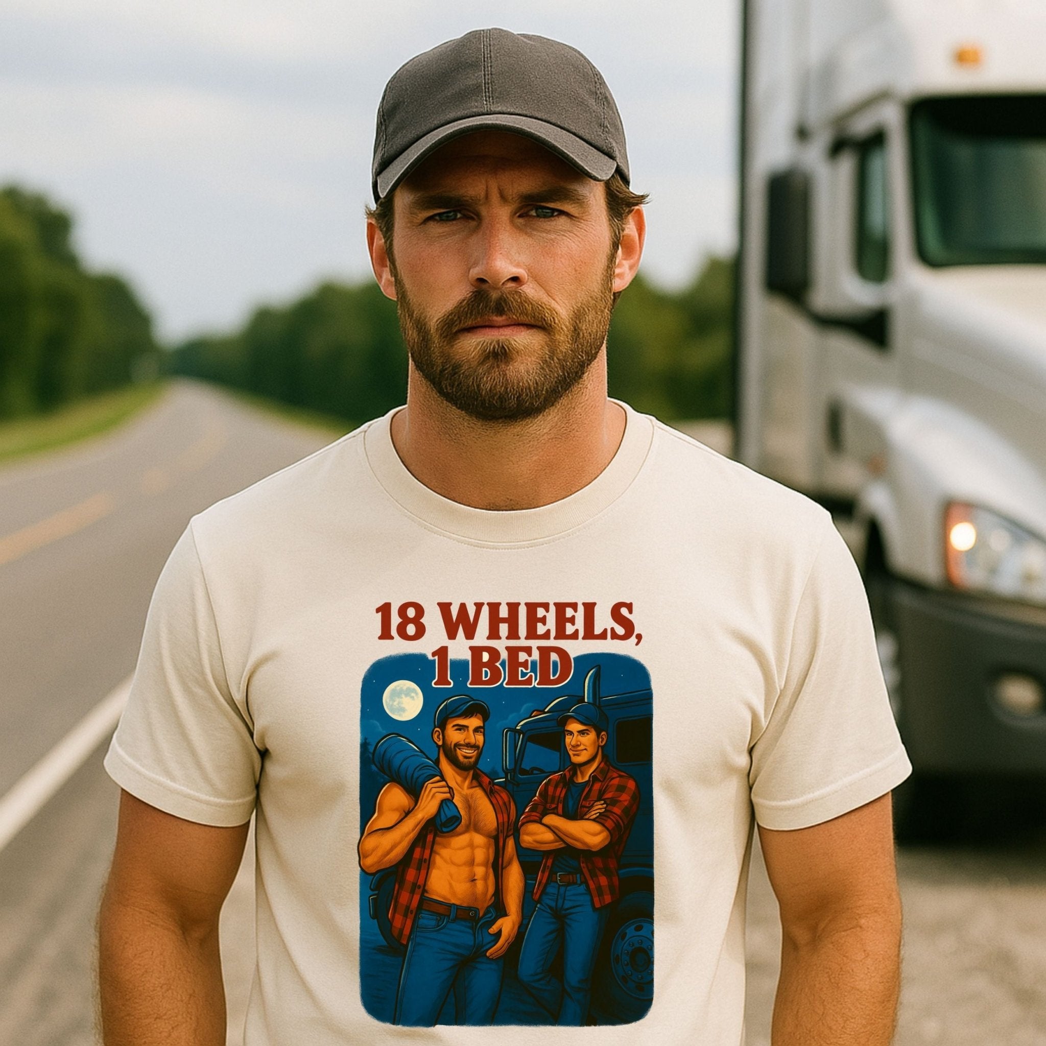 Gay Trucker T-Shirt — Sultry Roadside Motel Tee, Bold Daddy Fetish Top, 18 Wheels 1 Bed - Craig Michael Design