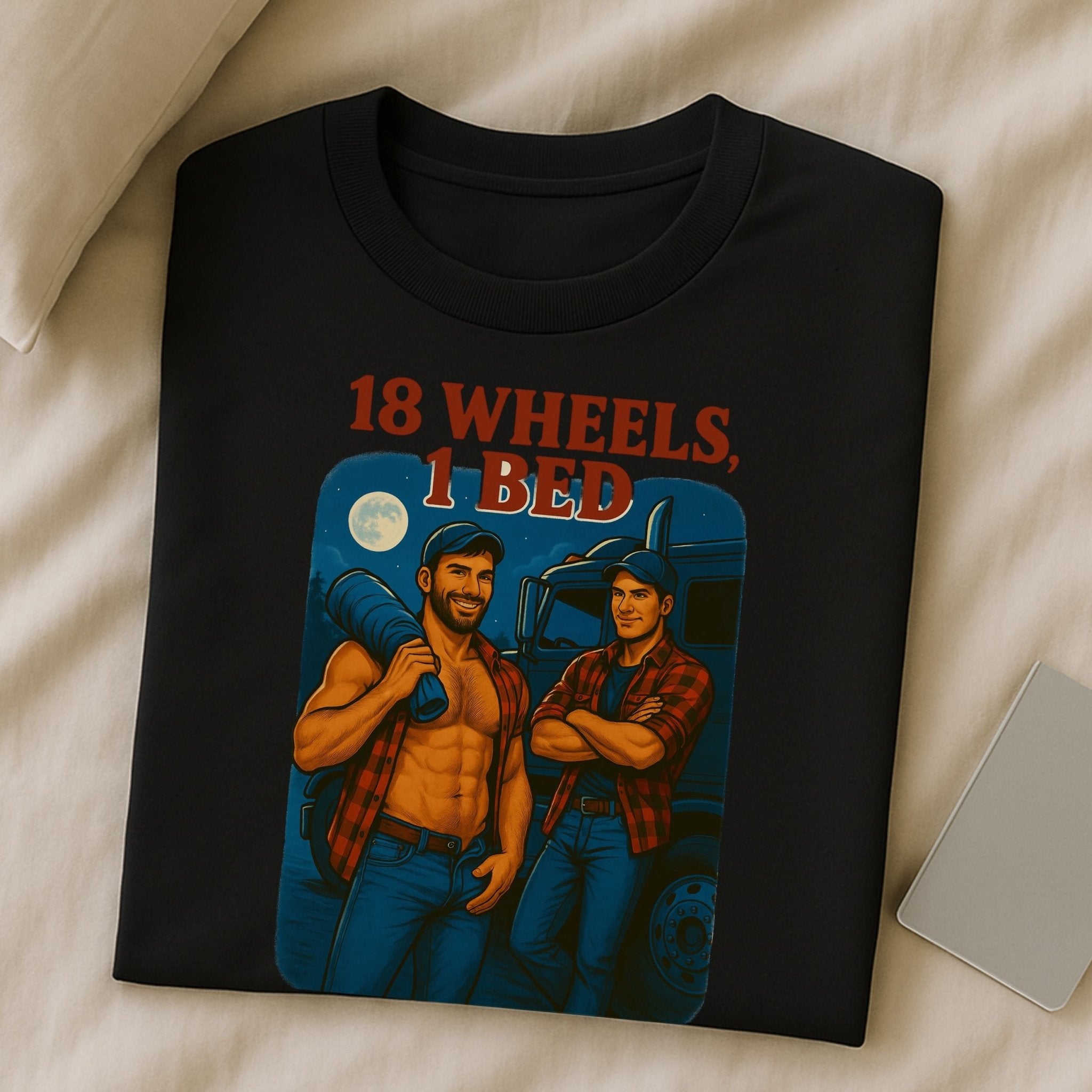 Gay Trucker T-Shirt — Sultry Roadside Motel Tee, Bold Daddy Fetish Top, 18 Wheels 1 Bed - Craig Michael Design