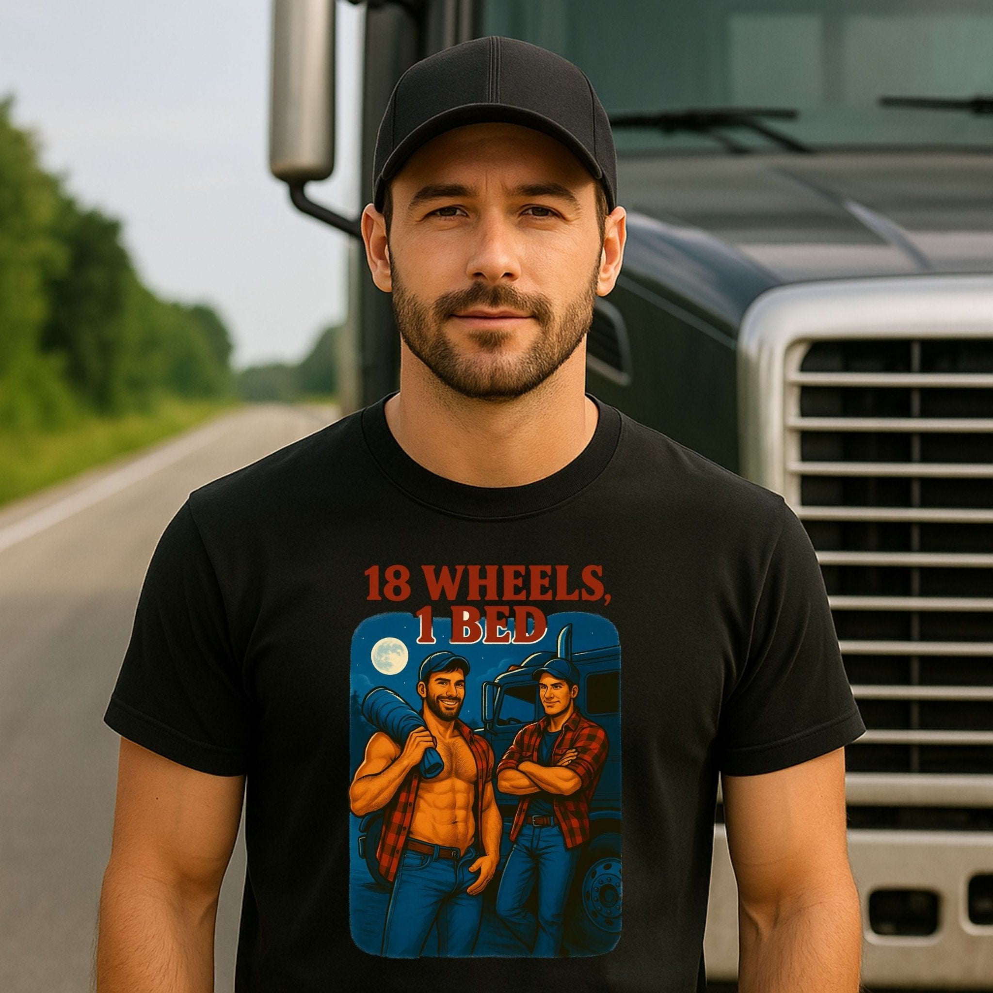 Gay Trucker T-Shirt — Sultry Roadside Motel Tee, Bold Daddy Fetish Top, 18 Wheels 1 Bed - Craig Michael Design