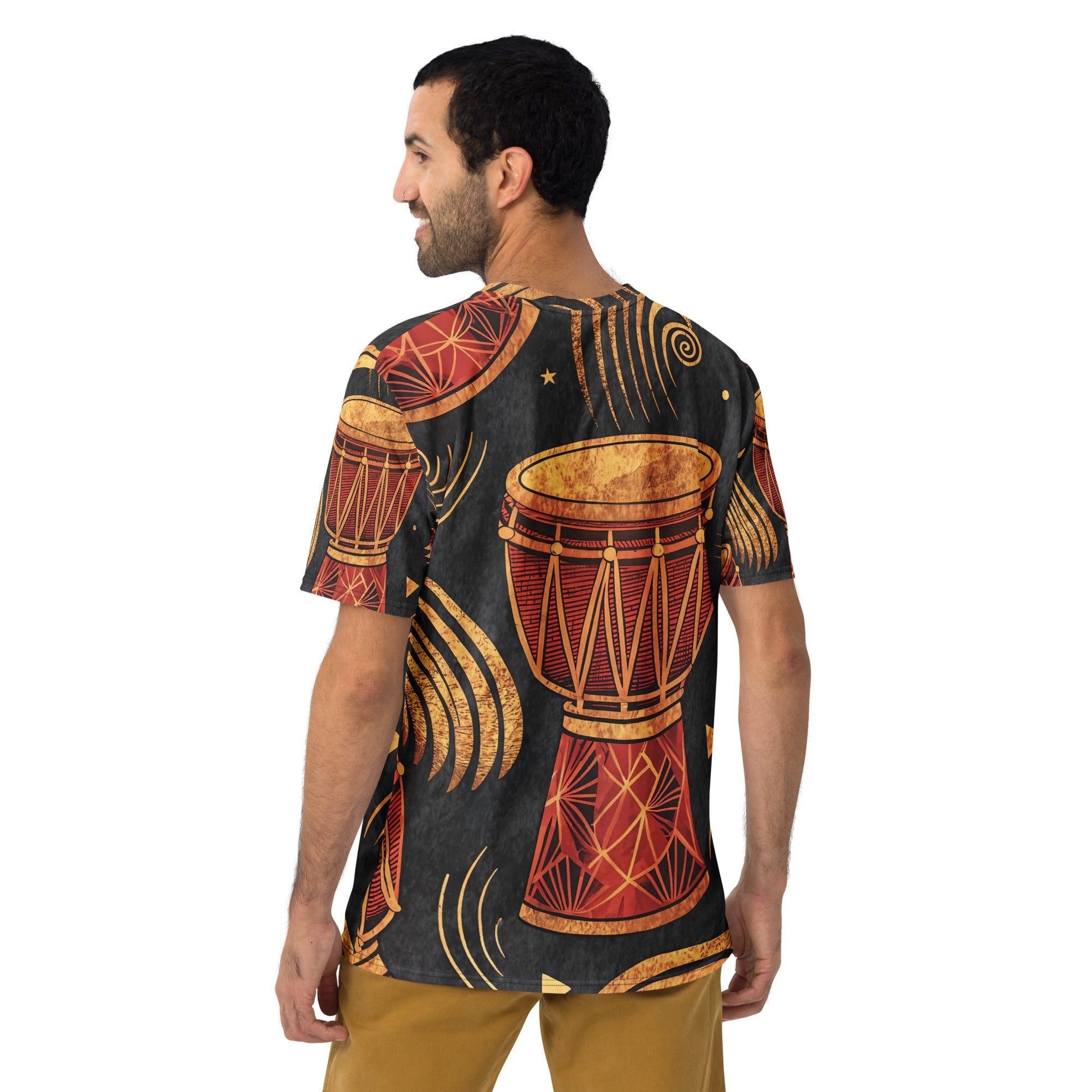Golden Djembe Rhythms All - Over Print T-Shirt – Tribal Drum Music Design - Craig Michael Design