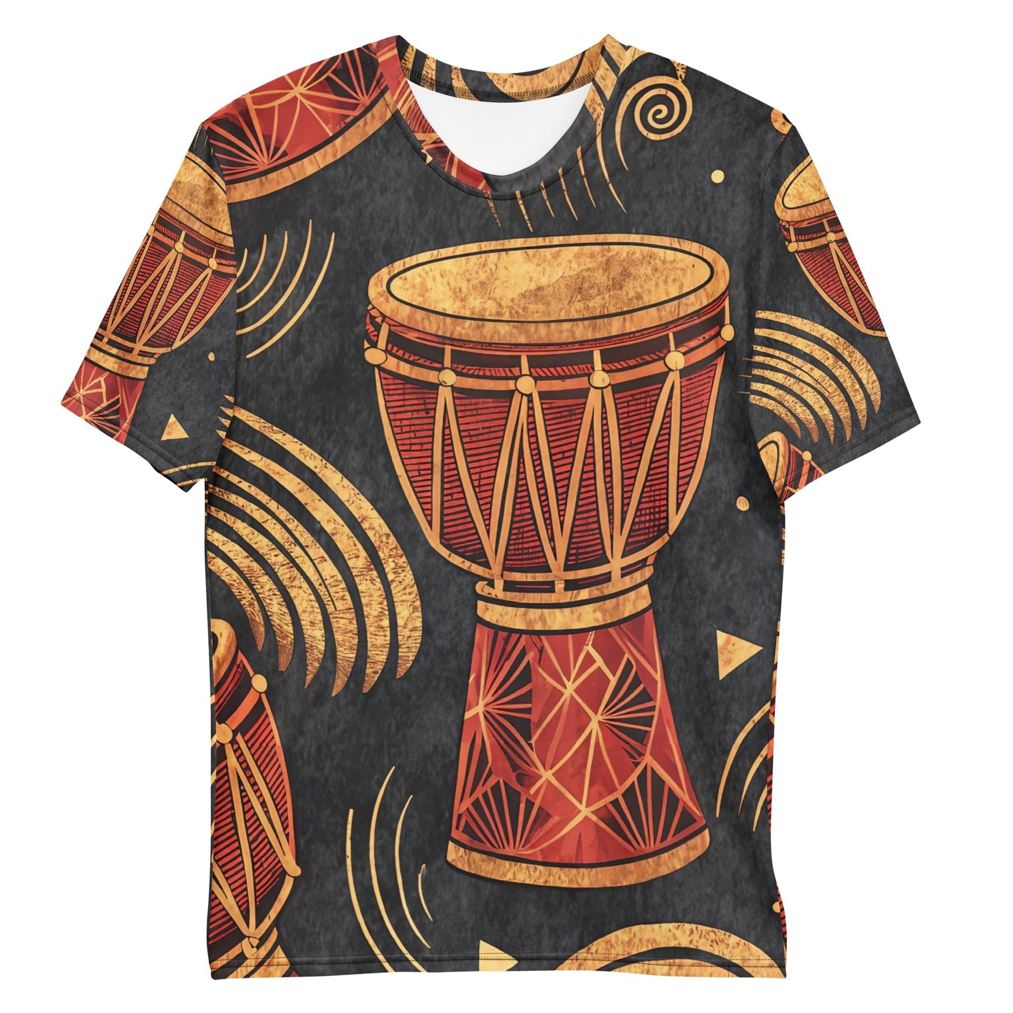 Golden Djembe Rhythms All - Over Print T-Shirt – Tribal Drum Music Design - Craig Michael Design
